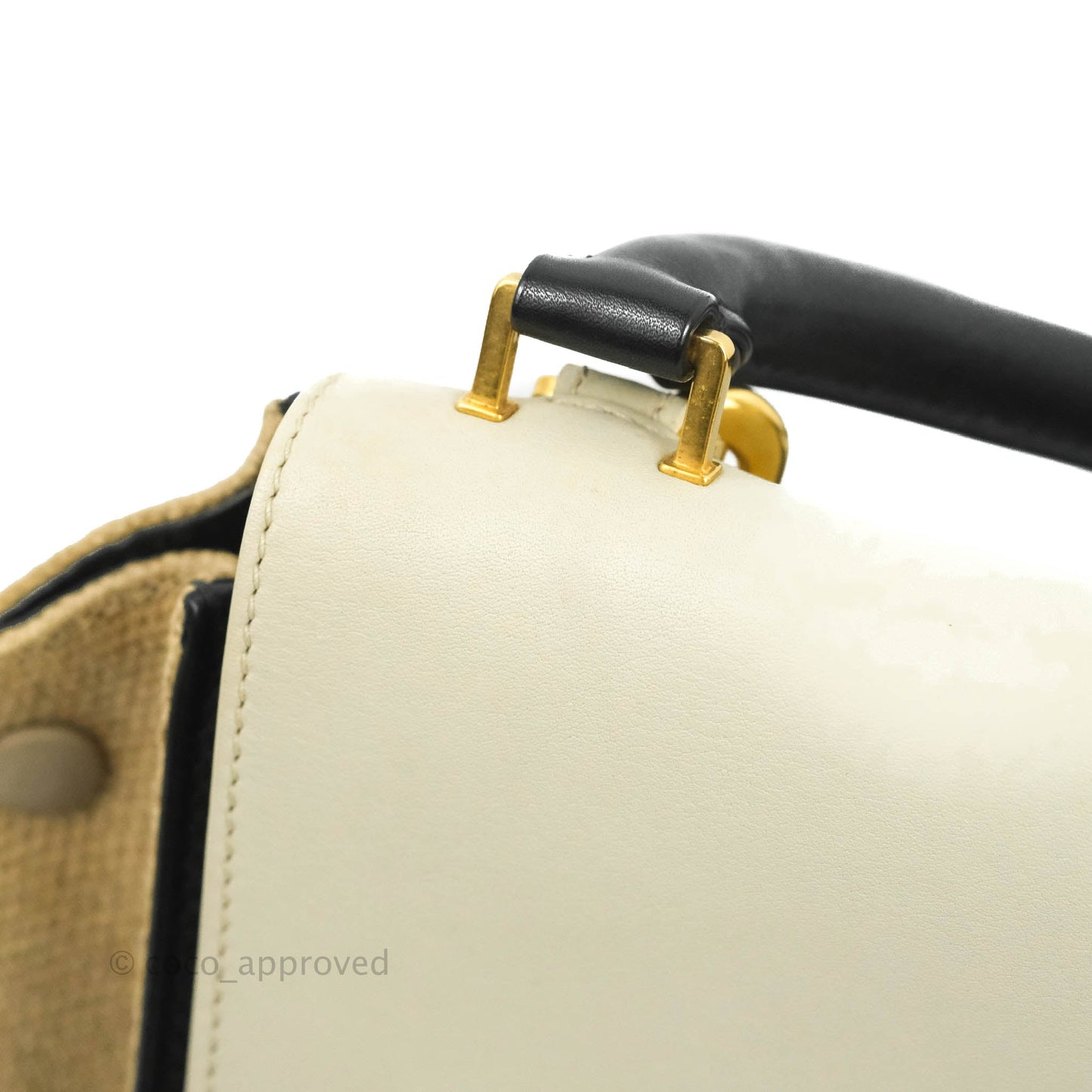 Celine Small Sleek Calfskin Tri-Color Trapeze Ivory Black Raffia