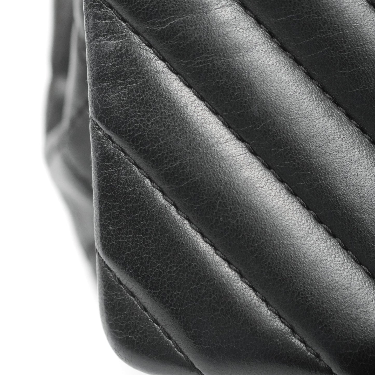 Chanel Surpique Chevron Medium Flap Black Silver Hardware