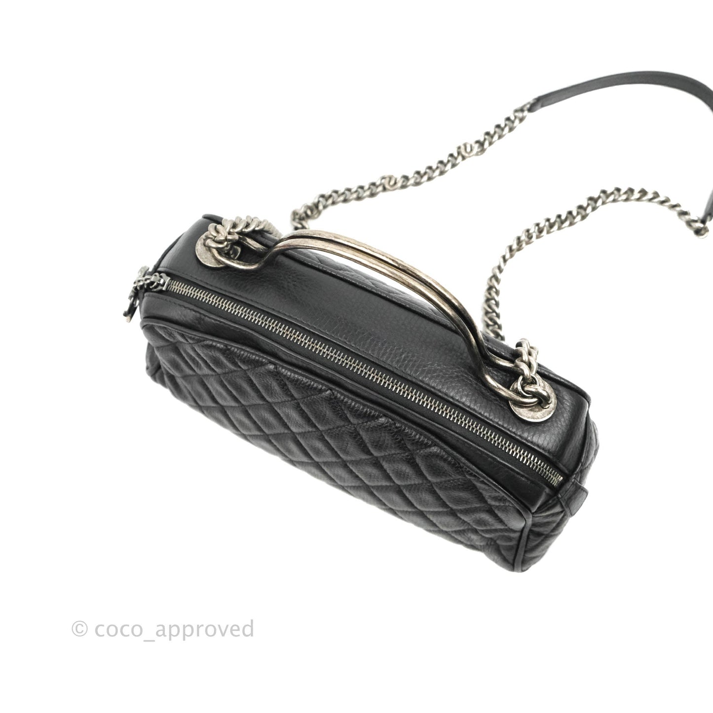 Chanel Quilted Airline Bowling Bag with Handle Black Calfskin Ruthenium Hardware