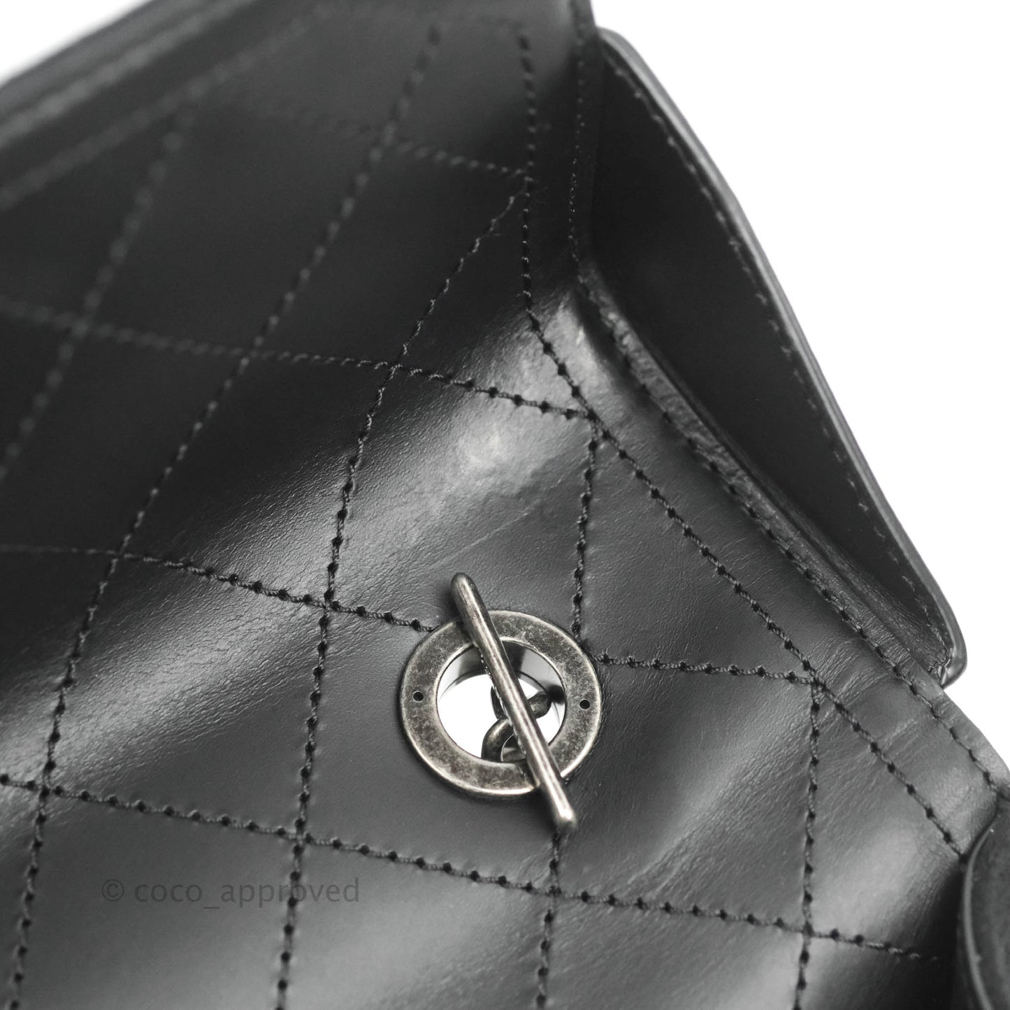 Chanel Quilted CC Top Handle with Chain Dark Navy Fabric Ruthenium Hardware 15P