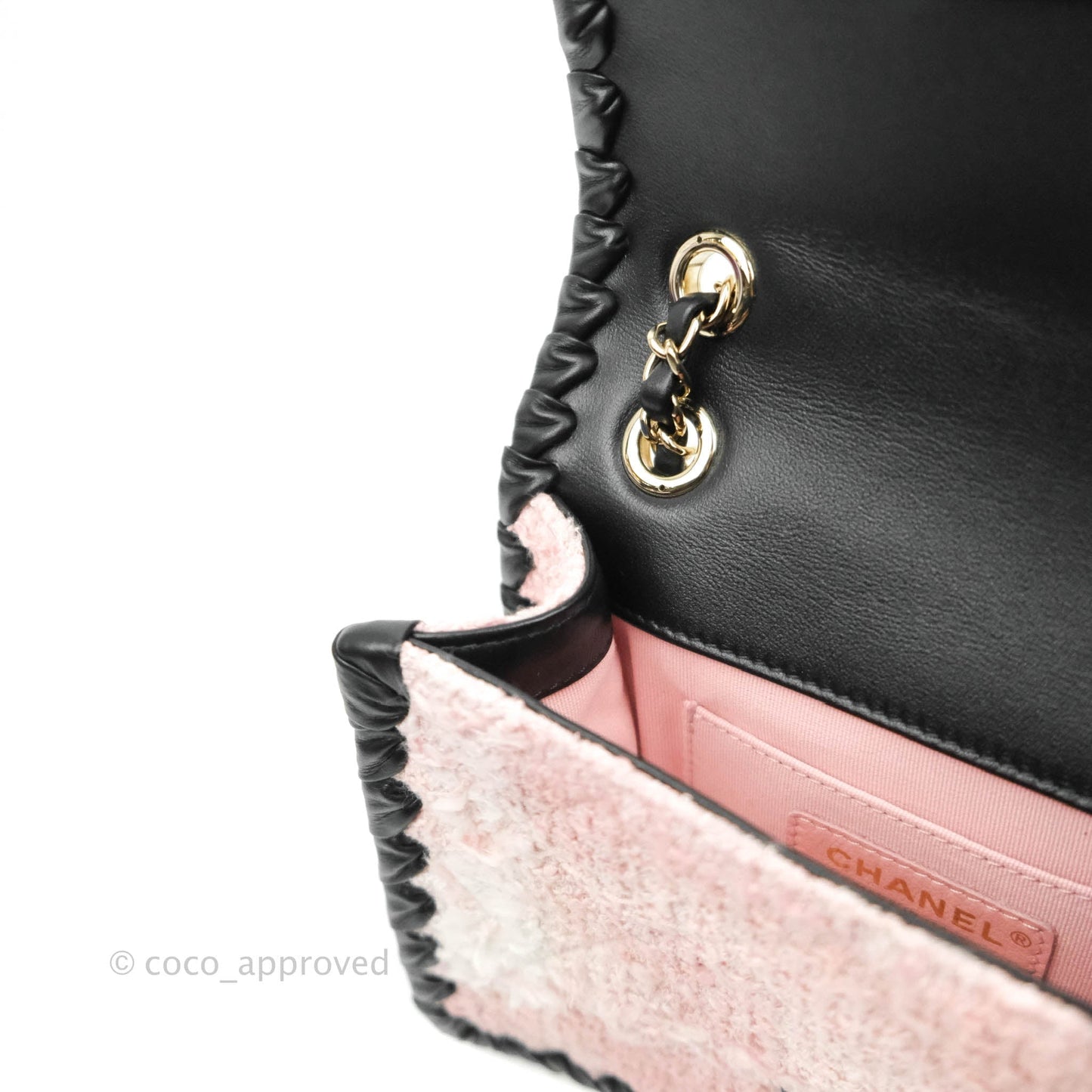 Chanel Mini My Own Frame Flap Pink White Tweed Braided Calfskin 22S