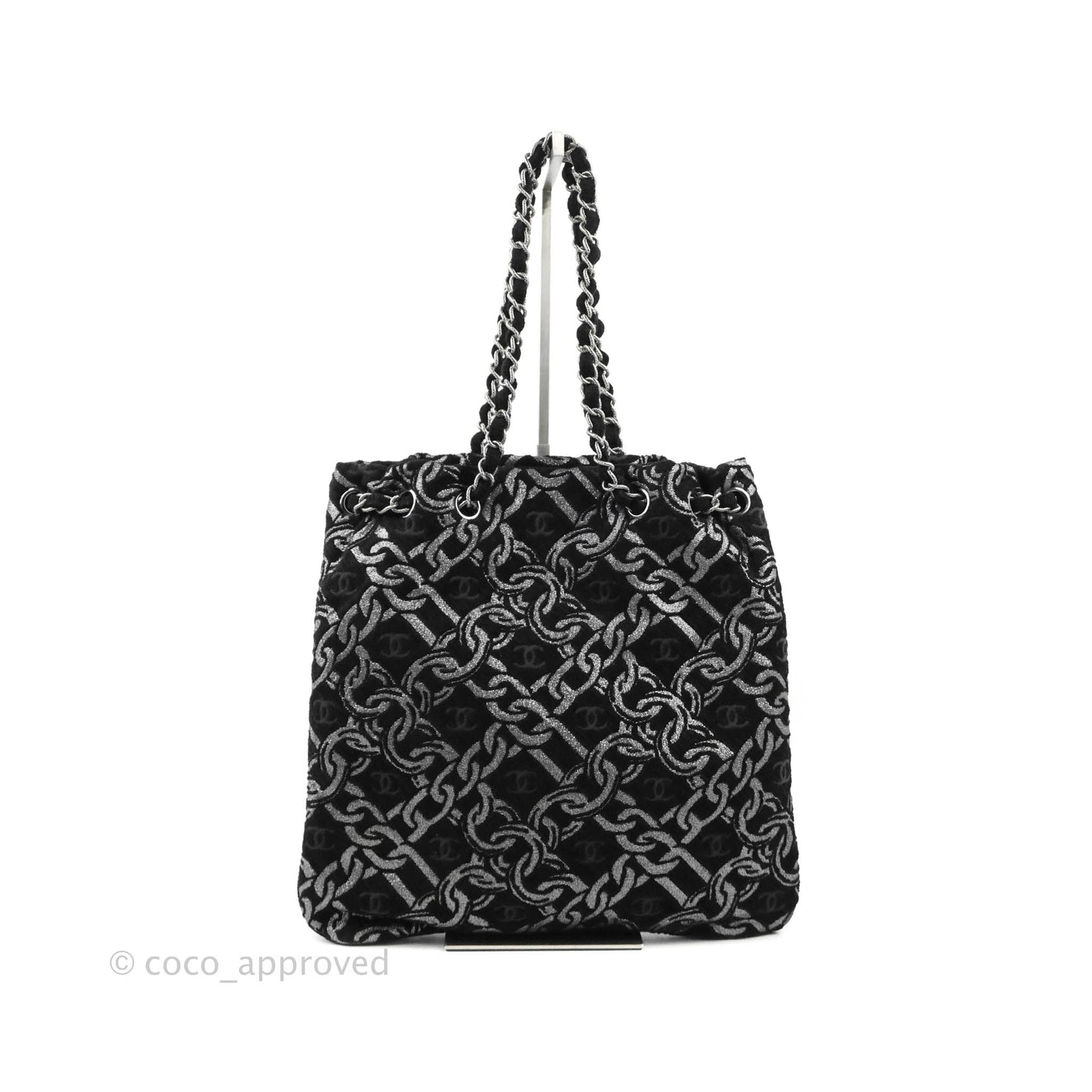 Chanel CC Chain Print Tote Bag Black/Silver Fabric Gun Metal