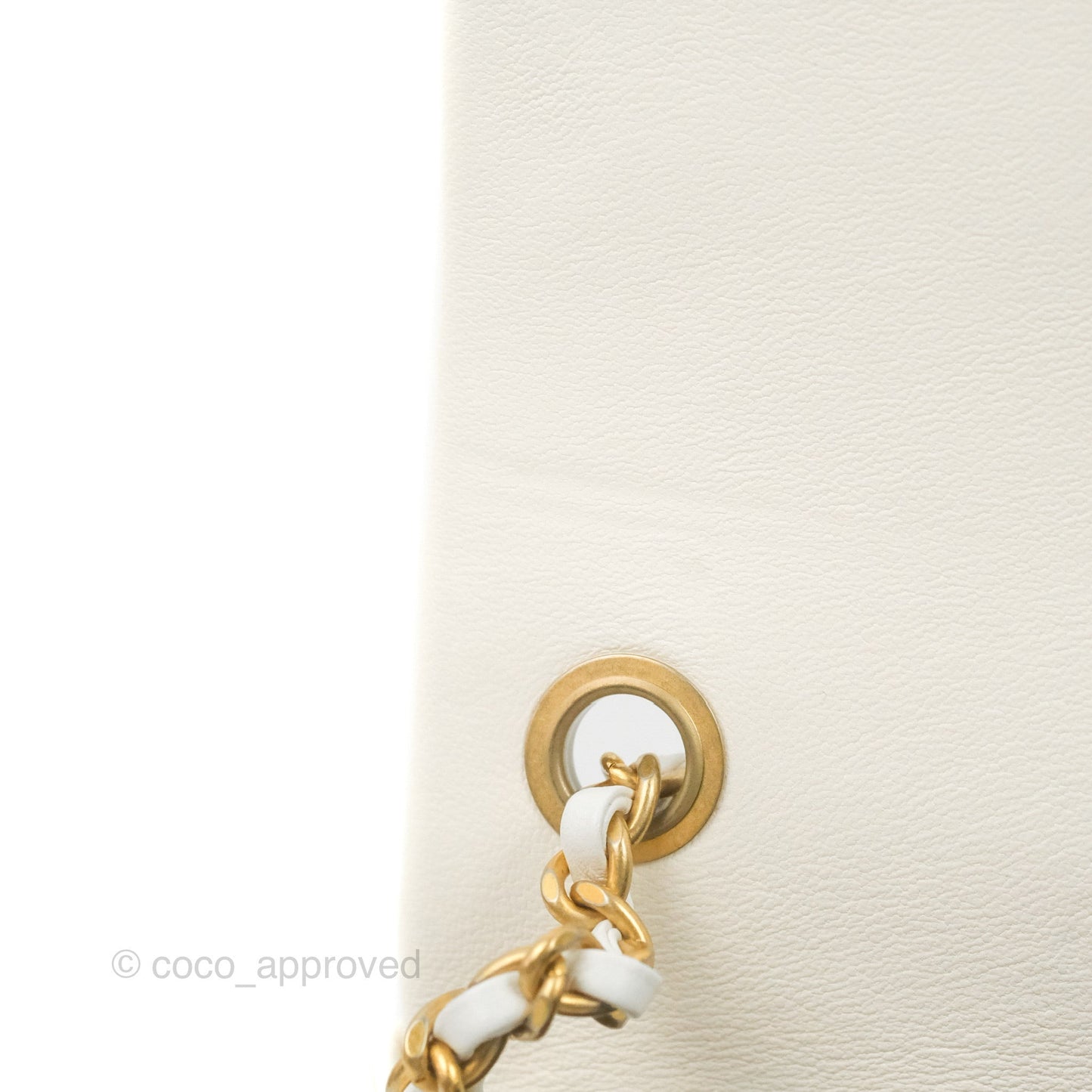 Chanel Mini Square Pearl Crush Quilted White Lambskin Aged Gold Hardware