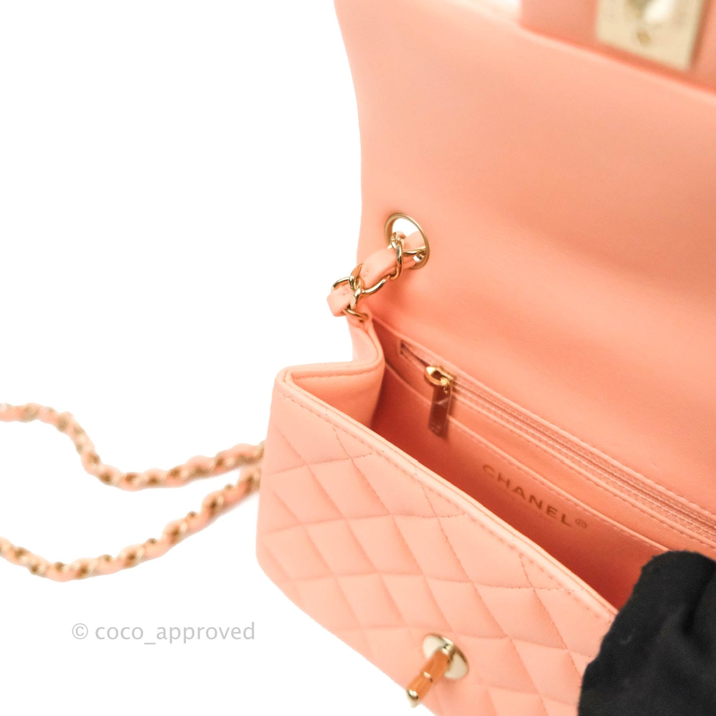 Chanel Quilted Mini Square Beige Pink Lambskin Gold Hardware