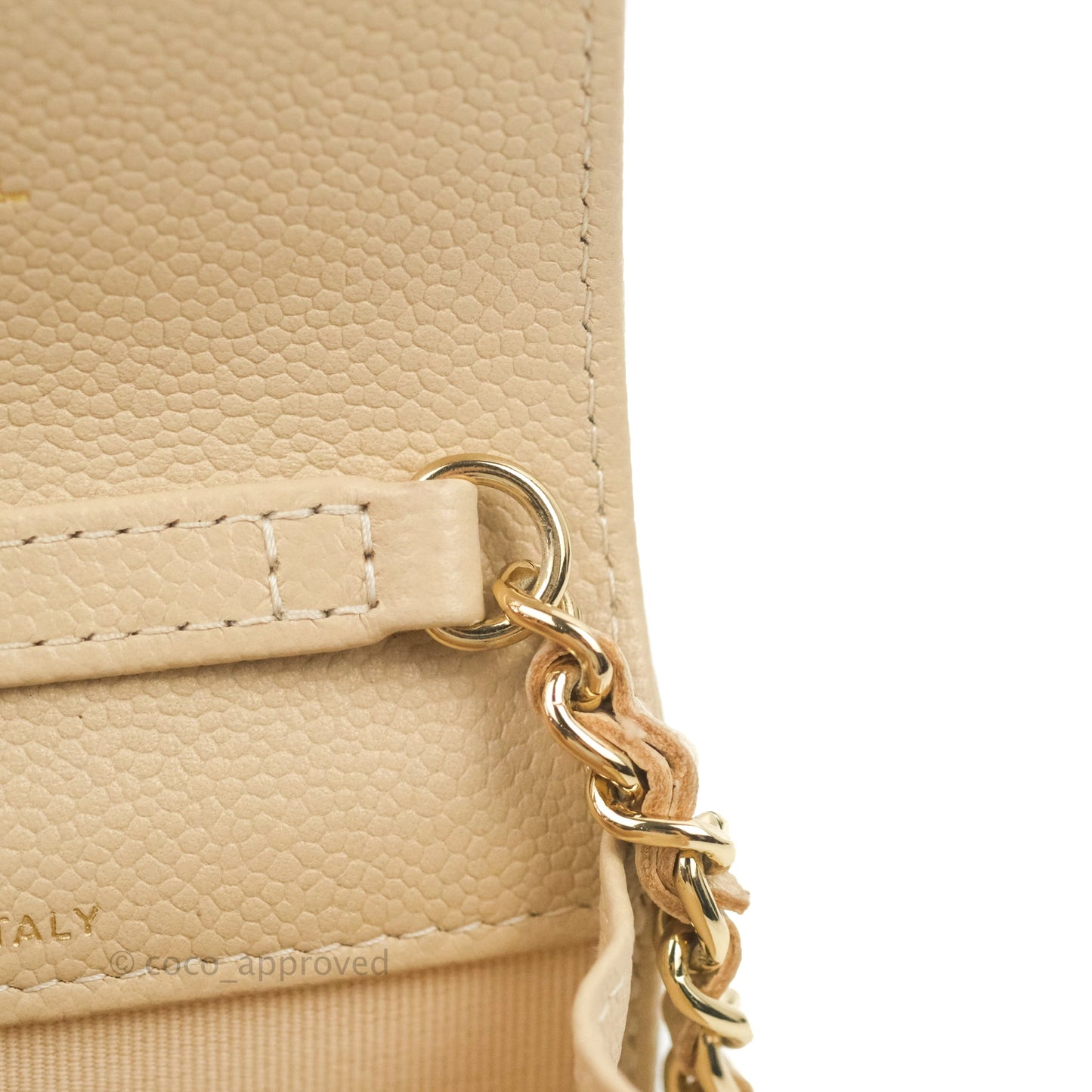 Chanel Quilted Card Holder with CC Chain Beige Caviar Gold Hardware