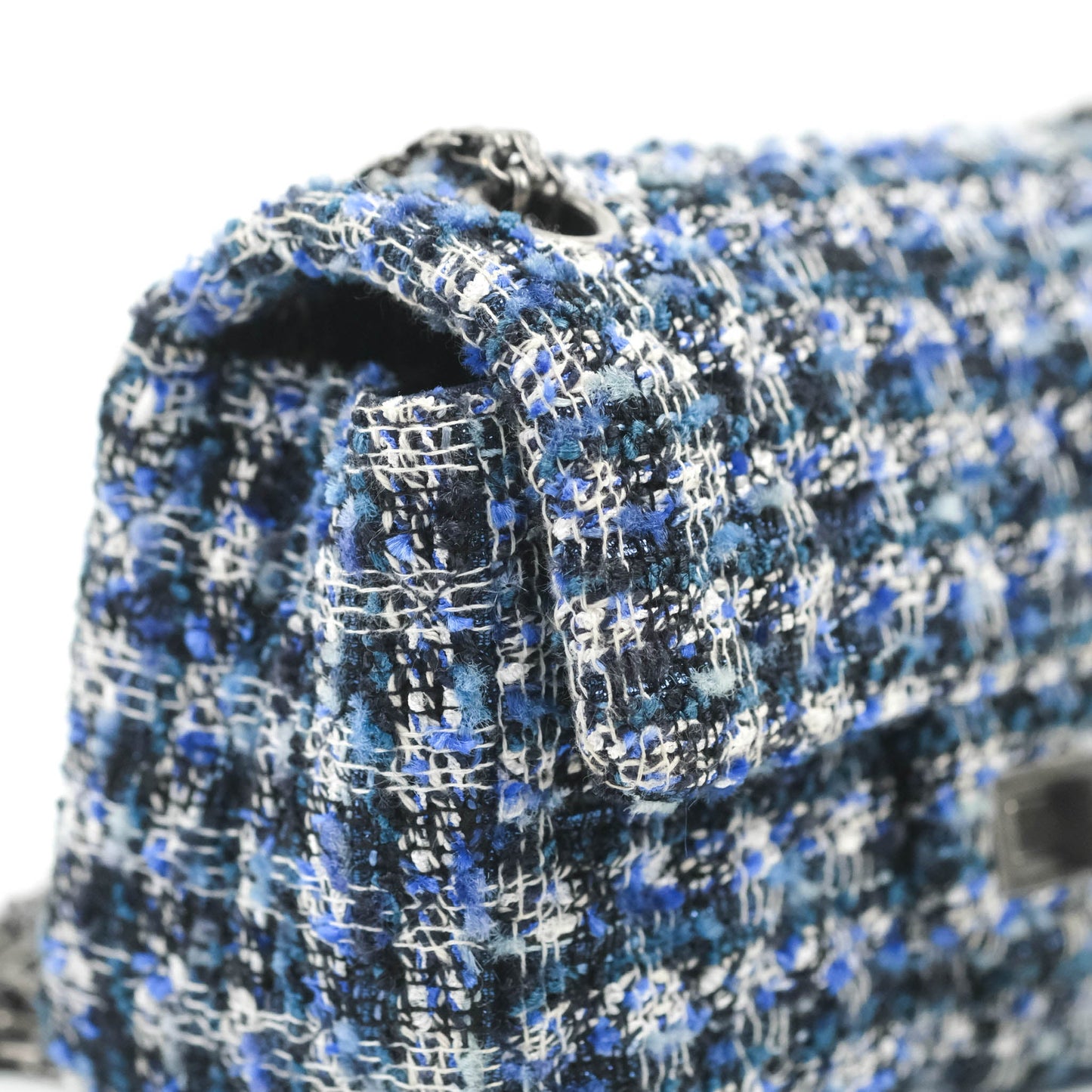 Chanel Mini Reissue 224 Blue Tweed Ruthenium Hardware