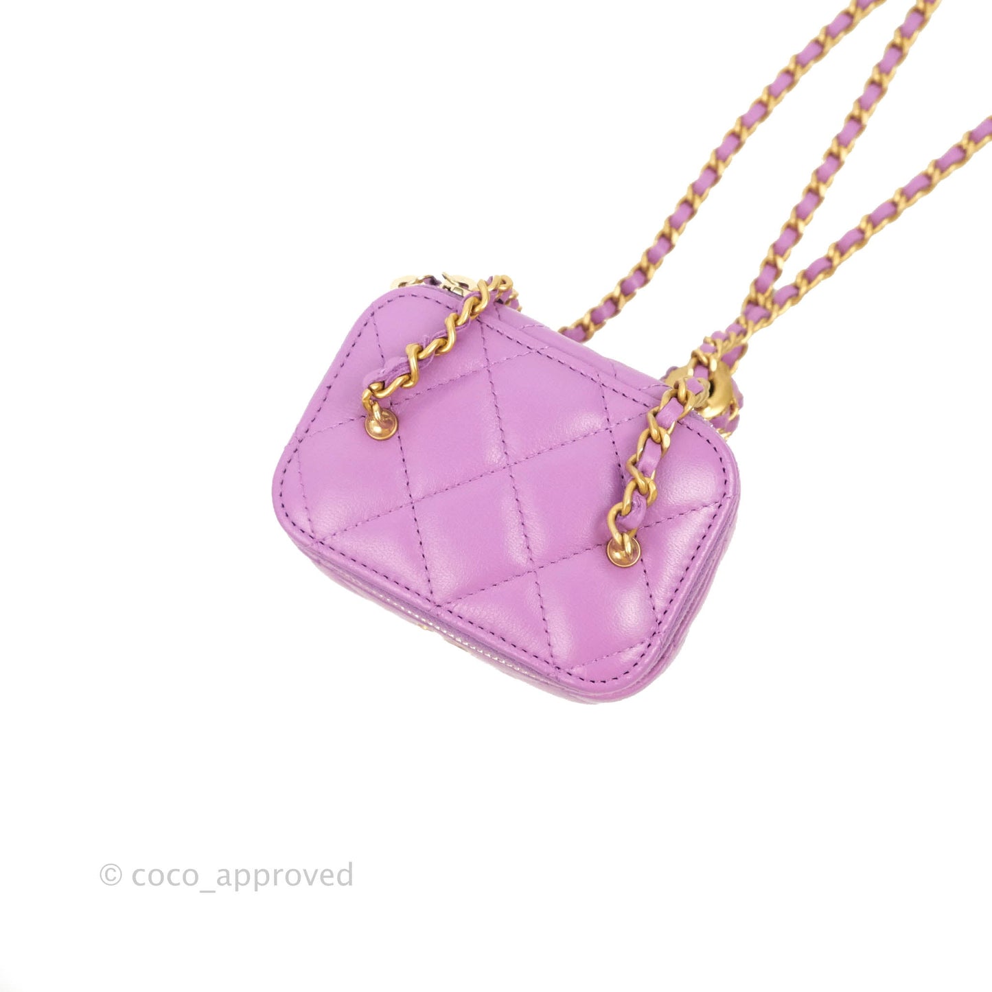 Chanel Classic Mini Pearl Crush Vanity With Chain Purple Lambskin Aged Gold Hardware