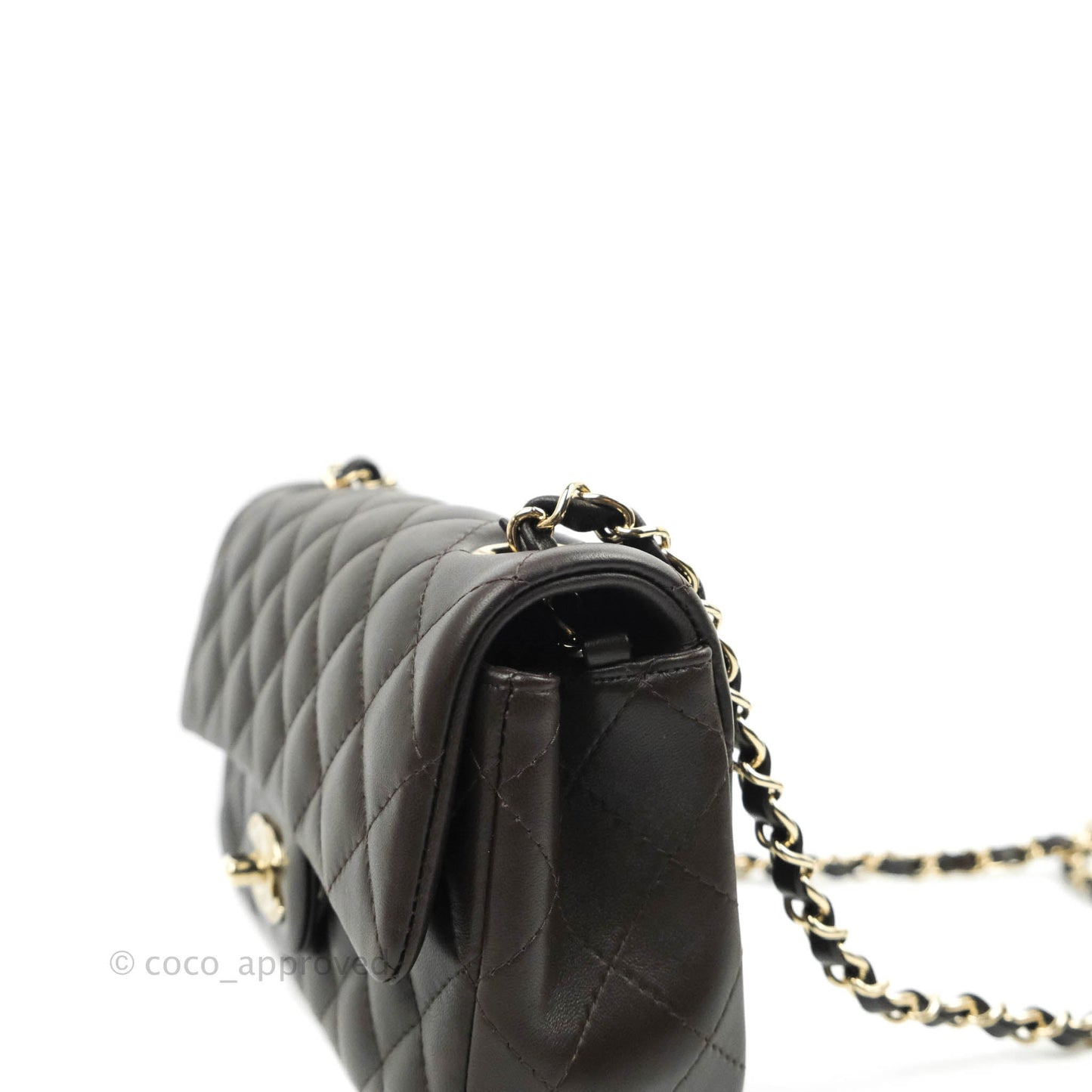 Chanel Quilted Mini Rectangular Chocolate Brown Lambskin Gold Hardware