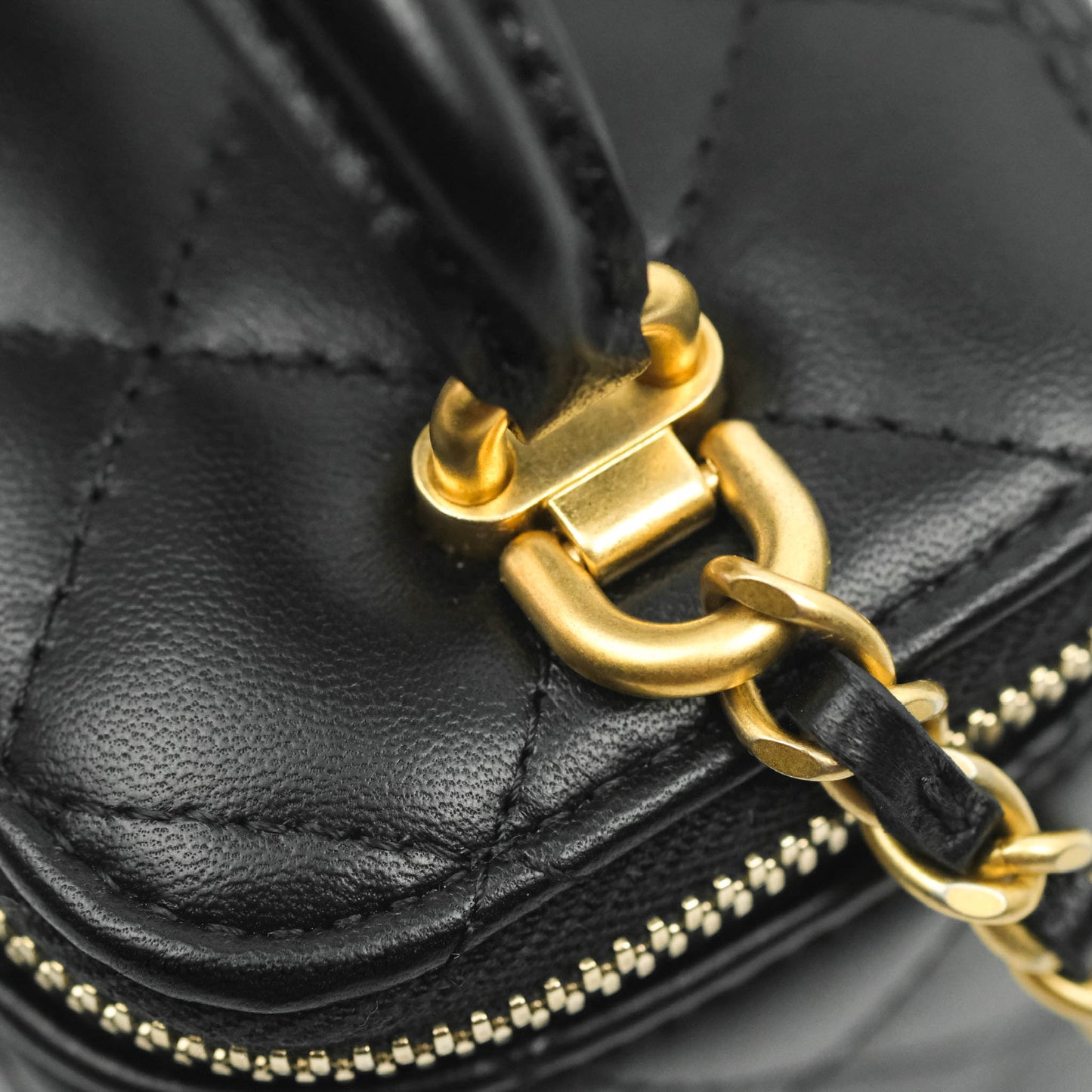Chanel Mini Top Handle Vanity With Chain Black Lambskin Gold Hardware
