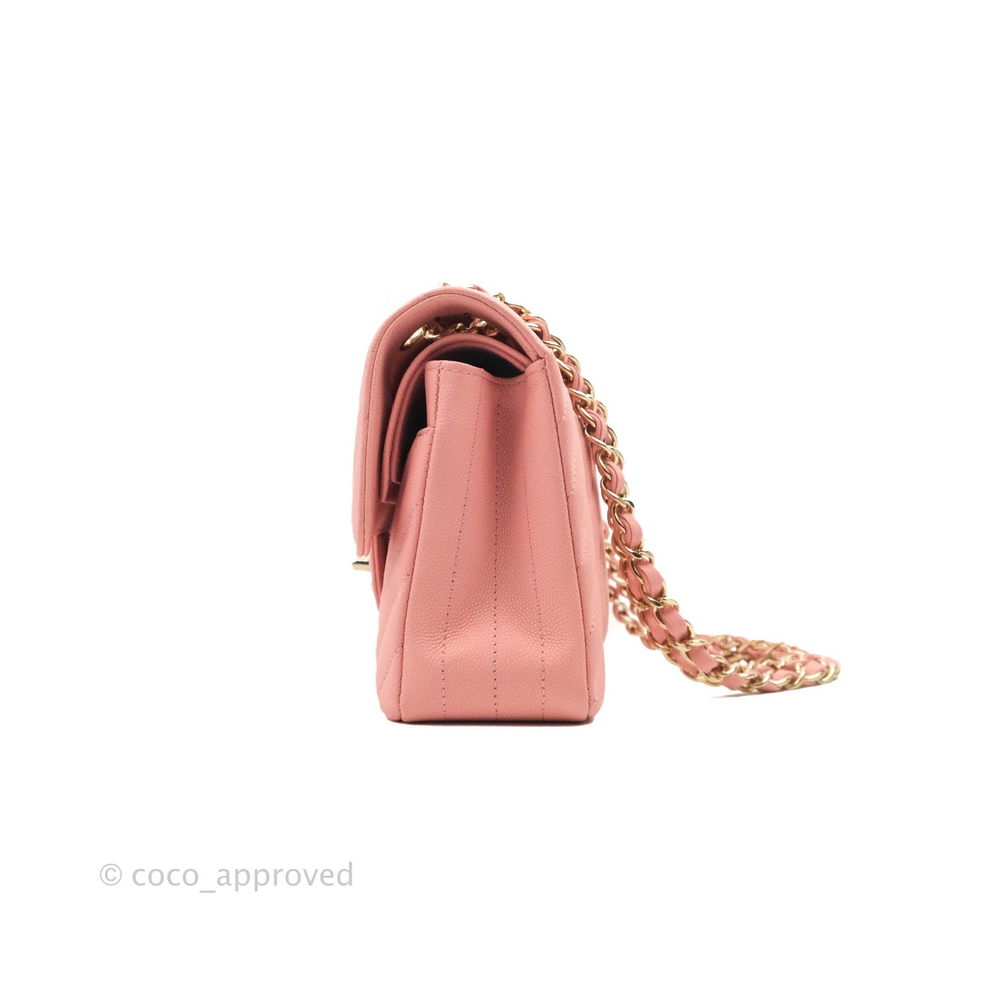 Chanel Classic Chevron S/M Small Double Flap Pink Caviar Gold Hardware