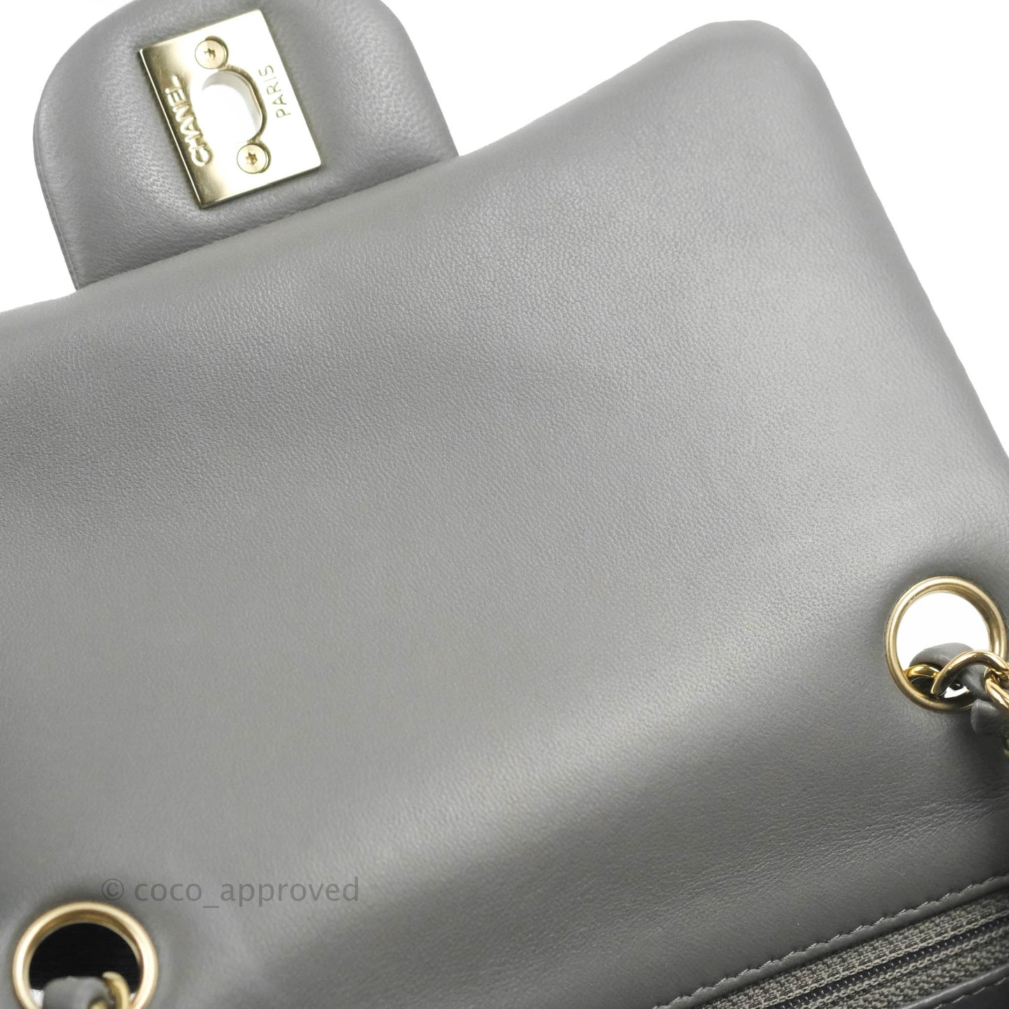 Chanel Quilted Mini Square Grey Lambskin Gold Hardware