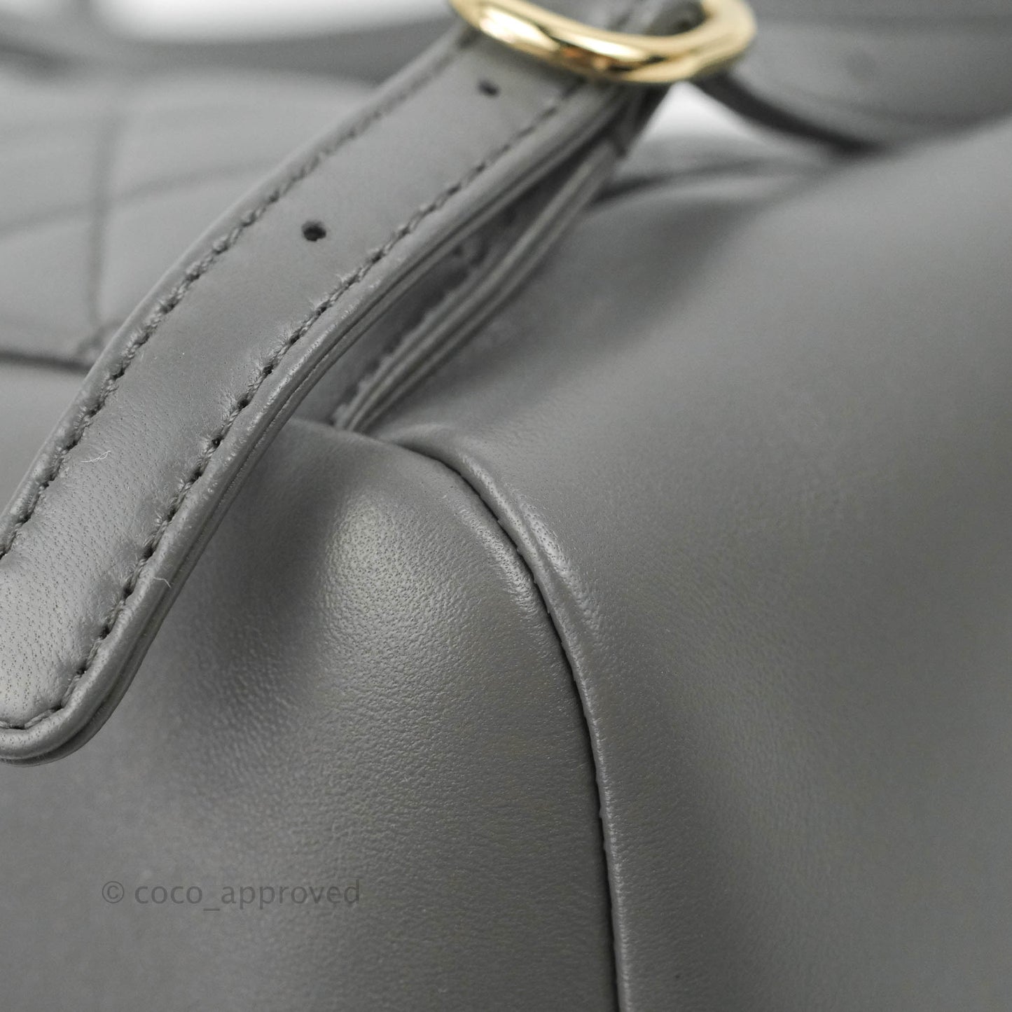 Chanel Quilted Small Duma Drawstring Backpack Grey Lambskin Gold Hardware 22A