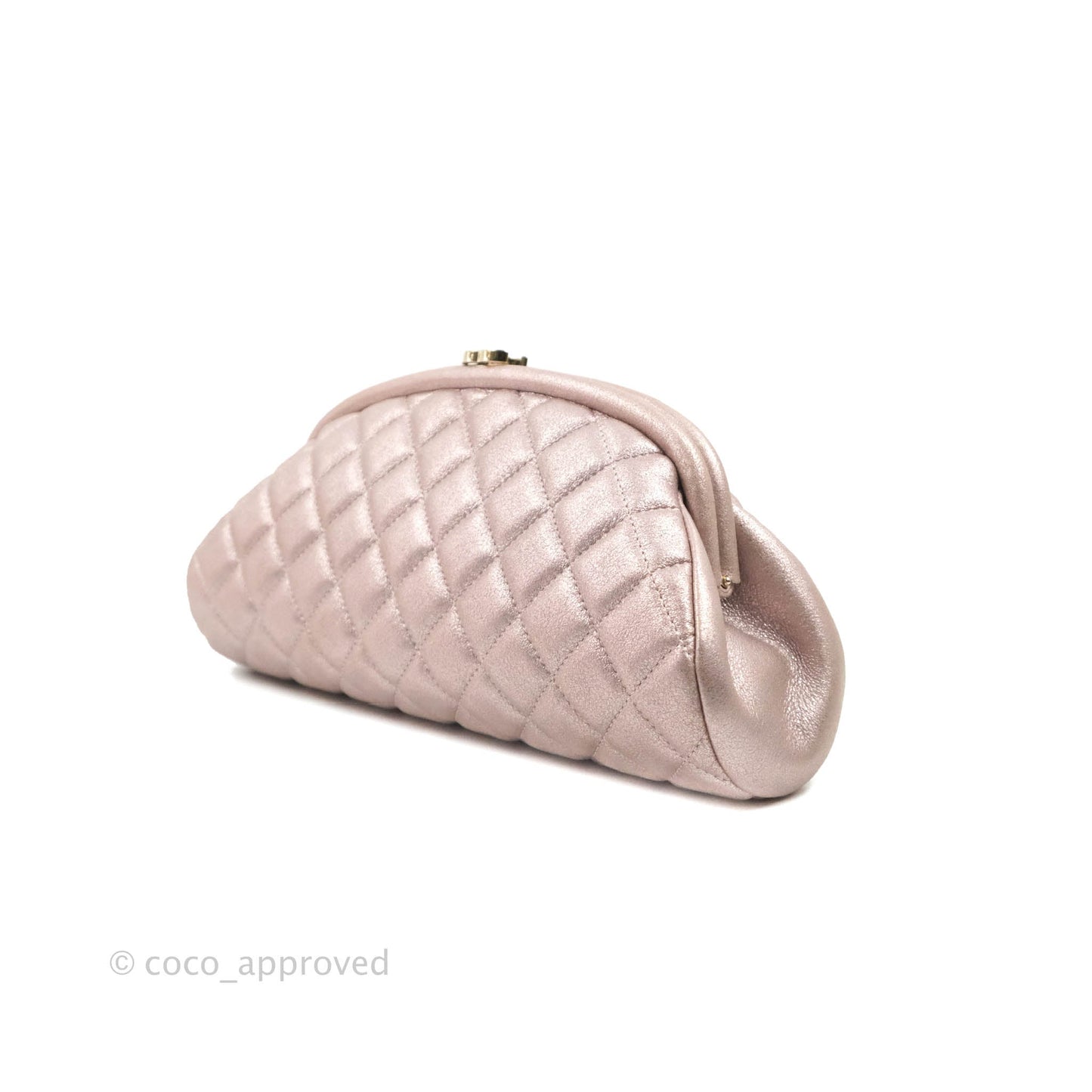 Chanel Quilted Timeless Kisslock Clutch Metallic Rose Gold Goatskin Silver Hardware