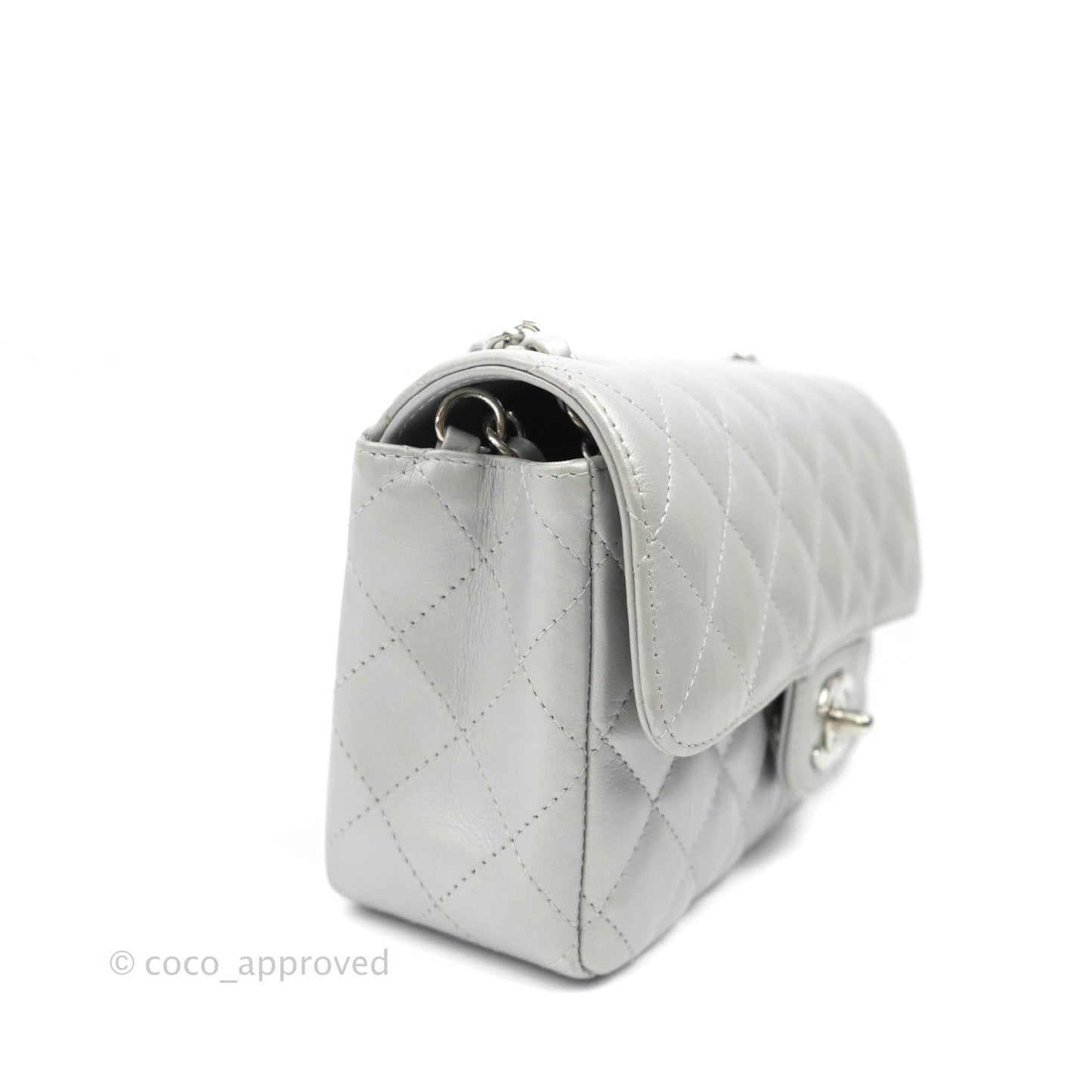 Chanel Quilted Mini Rectangular Silver Crumpled Calfskin Silver Hardware