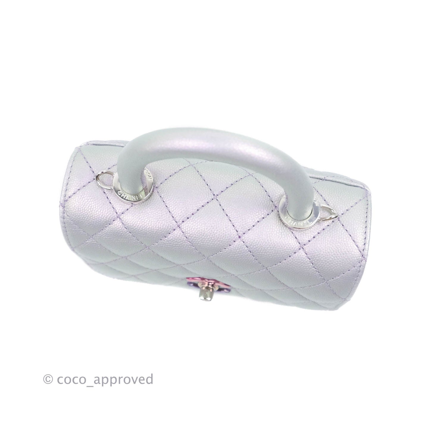 Chanel Mini Coco Handle Quilted Iridescent Lilac Caviar Rainbow Hardware