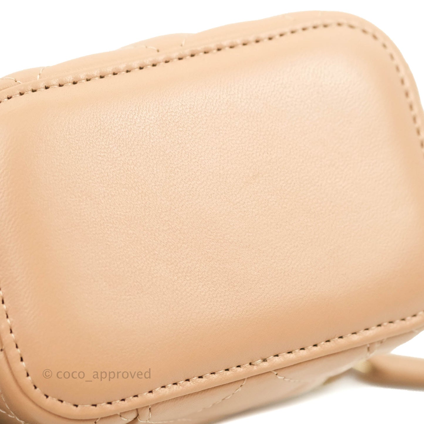 Chanel Mini Top Handle Vanity With Chain Beige Lambskin Aged Gold Hardware