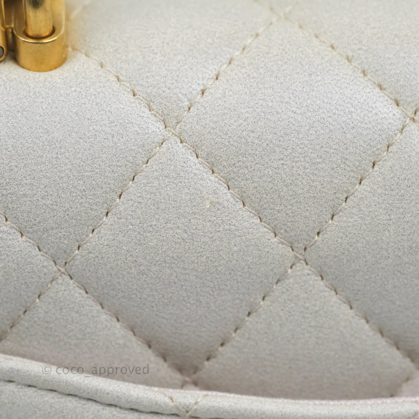 Chanel Top Handle Mini Rectangular Flap Bag Iridescent White Lambskin Aged Gold Hardware