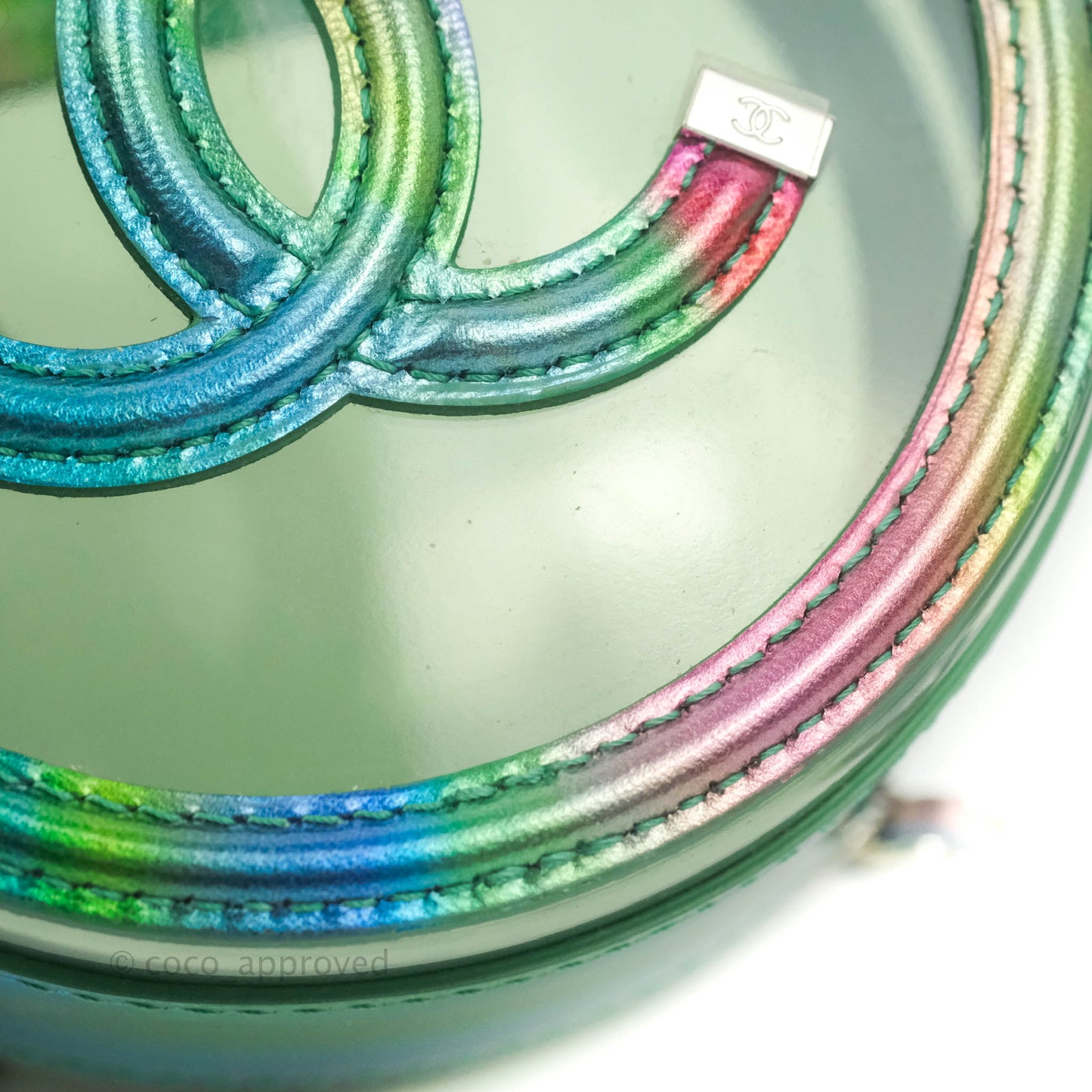 Chanel Filigree Rainbow Green PVC Round Clutch With Chain Silver Hardware 20C