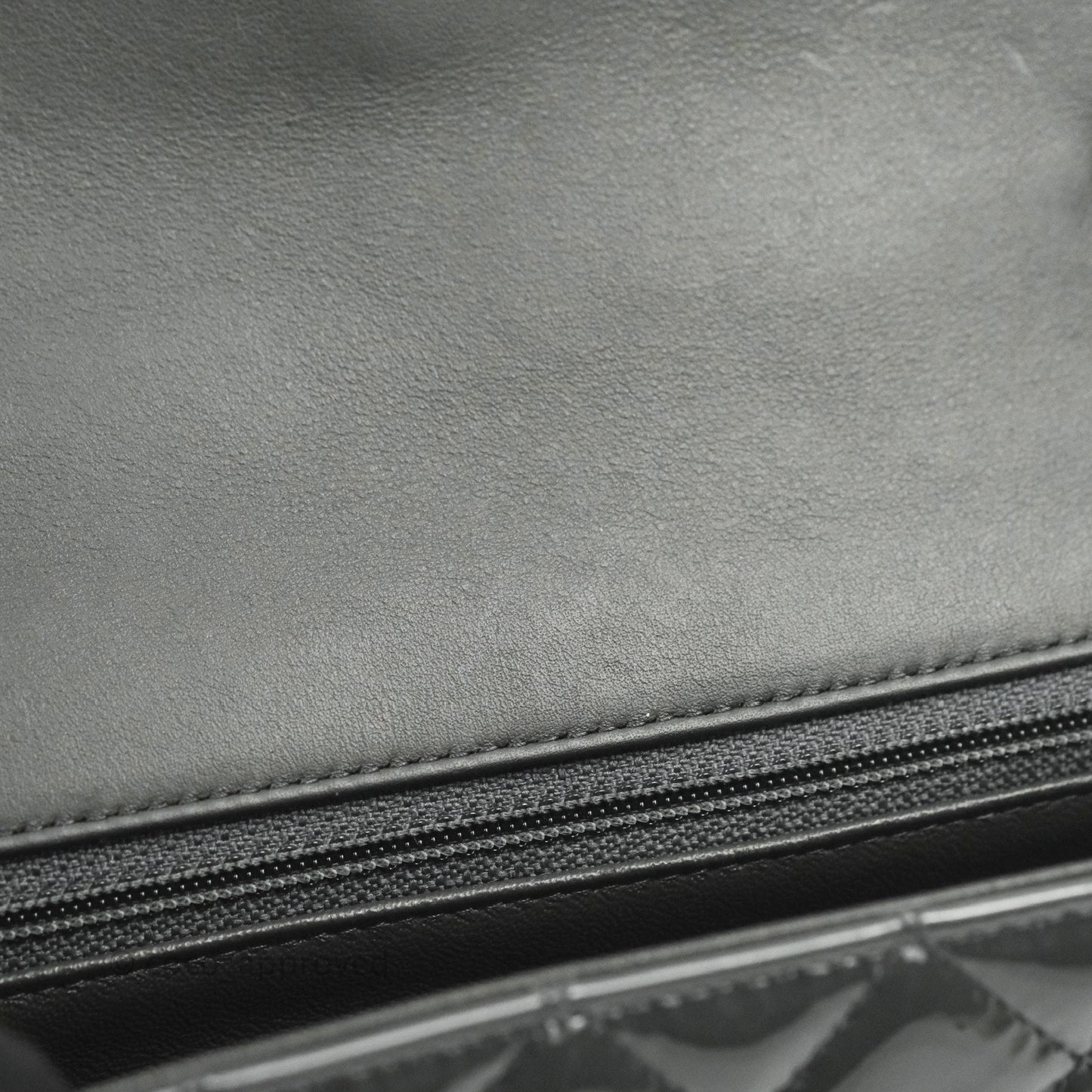 Chanel Quilted Mini Rectangular Dark Grey Patent Silver Hardware