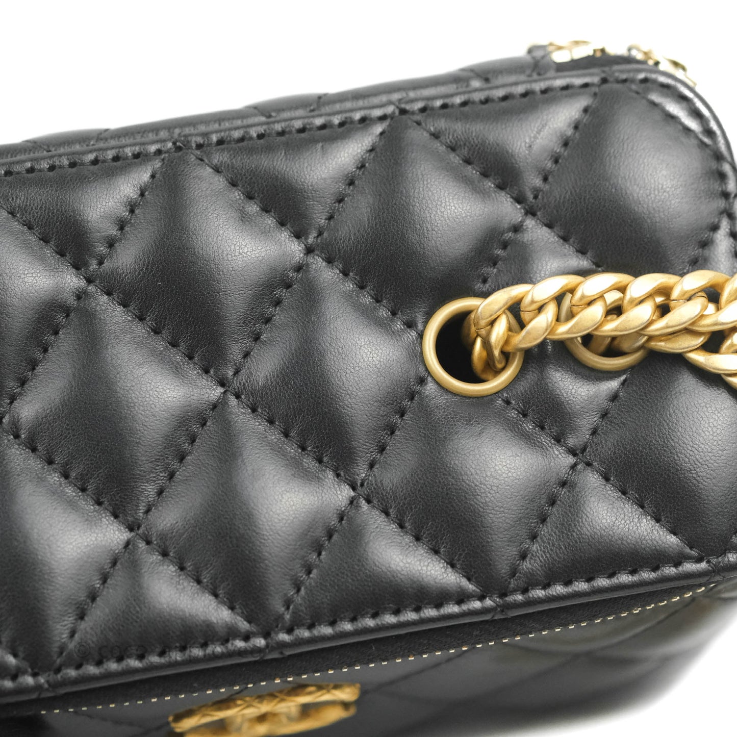 Chanel Vanity with Adjustable Chain Black Lambskin Aged Gold Hardware 22K