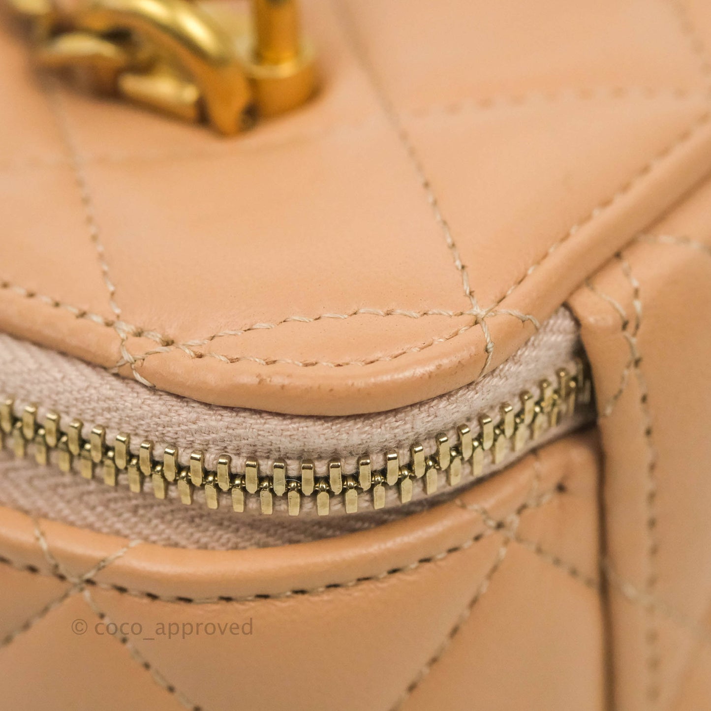Chanel Vanity Rectangular Top Handle Beige Lambskin Aged Gold Hardware