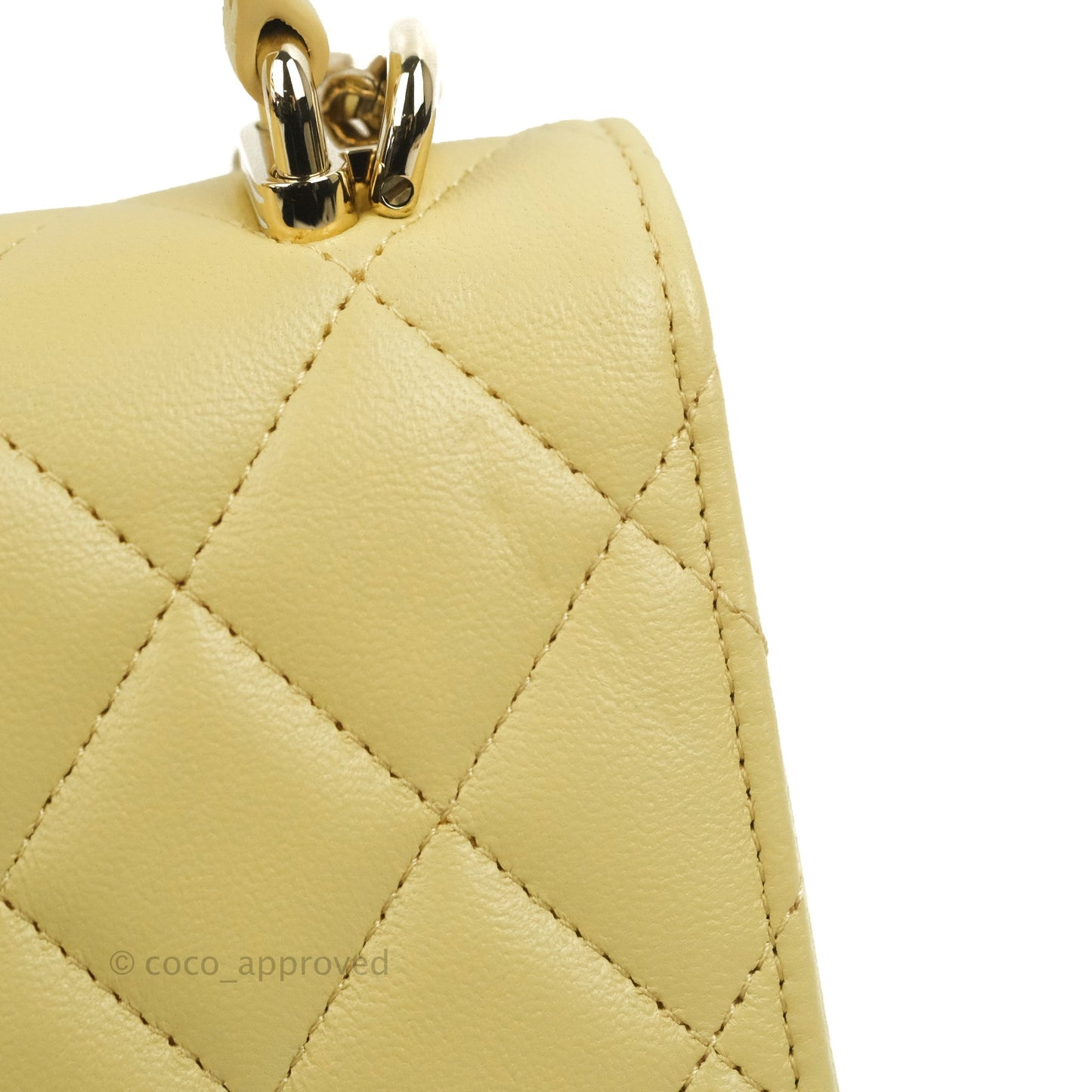 Chanel Mini Handle Clutch With Chain Yellow Lambskin Gold Hardware