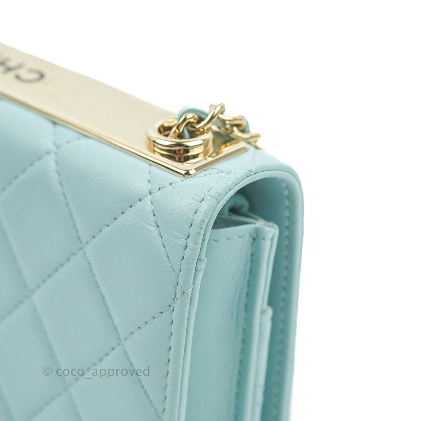 Chanel Trendy CC Quilted Wallet on Chain WOC Tiffany Blue Lambskin Gold Hardware