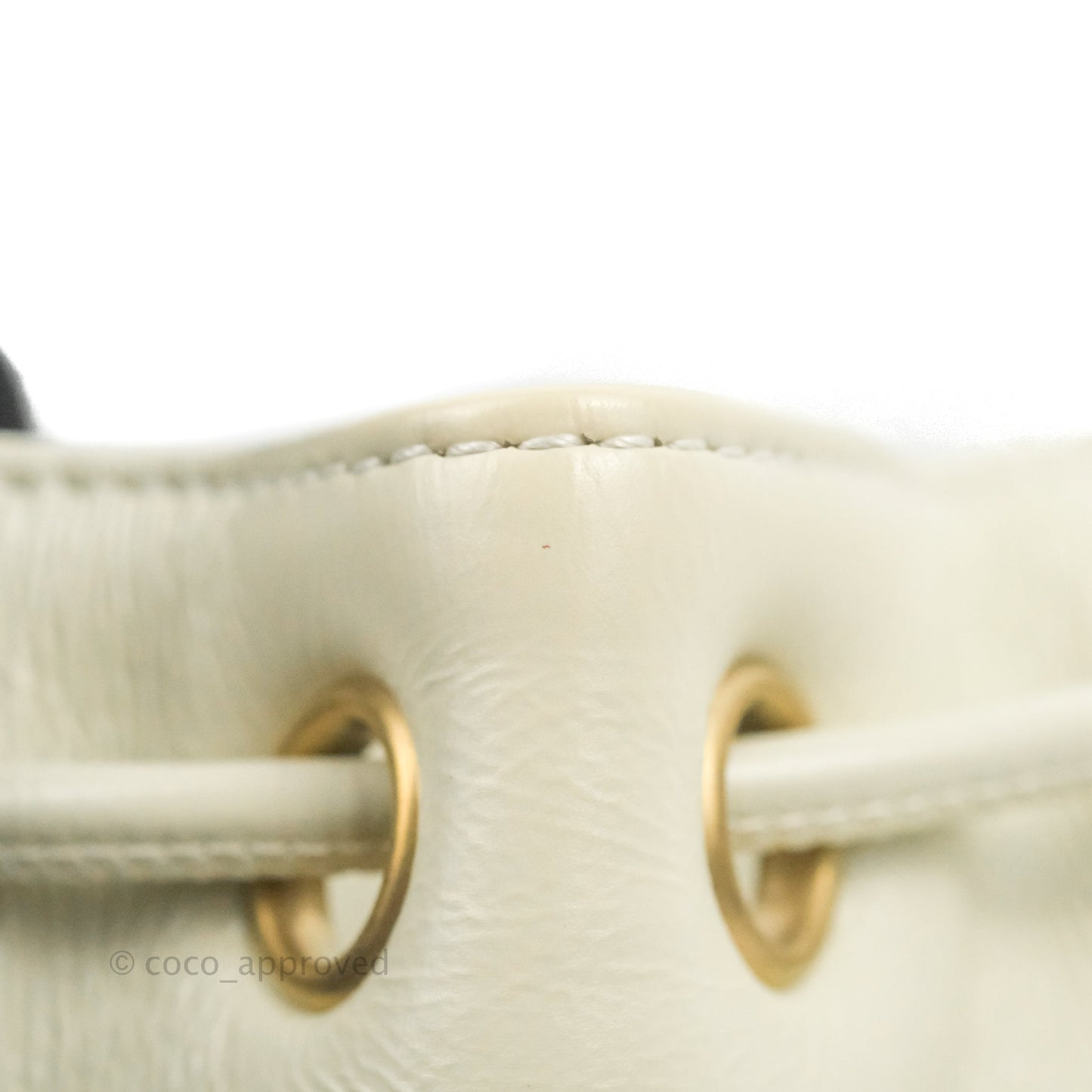 Chanel CC Small Drawstring Bucket Bag White Calfskin Aged Gold Hardware