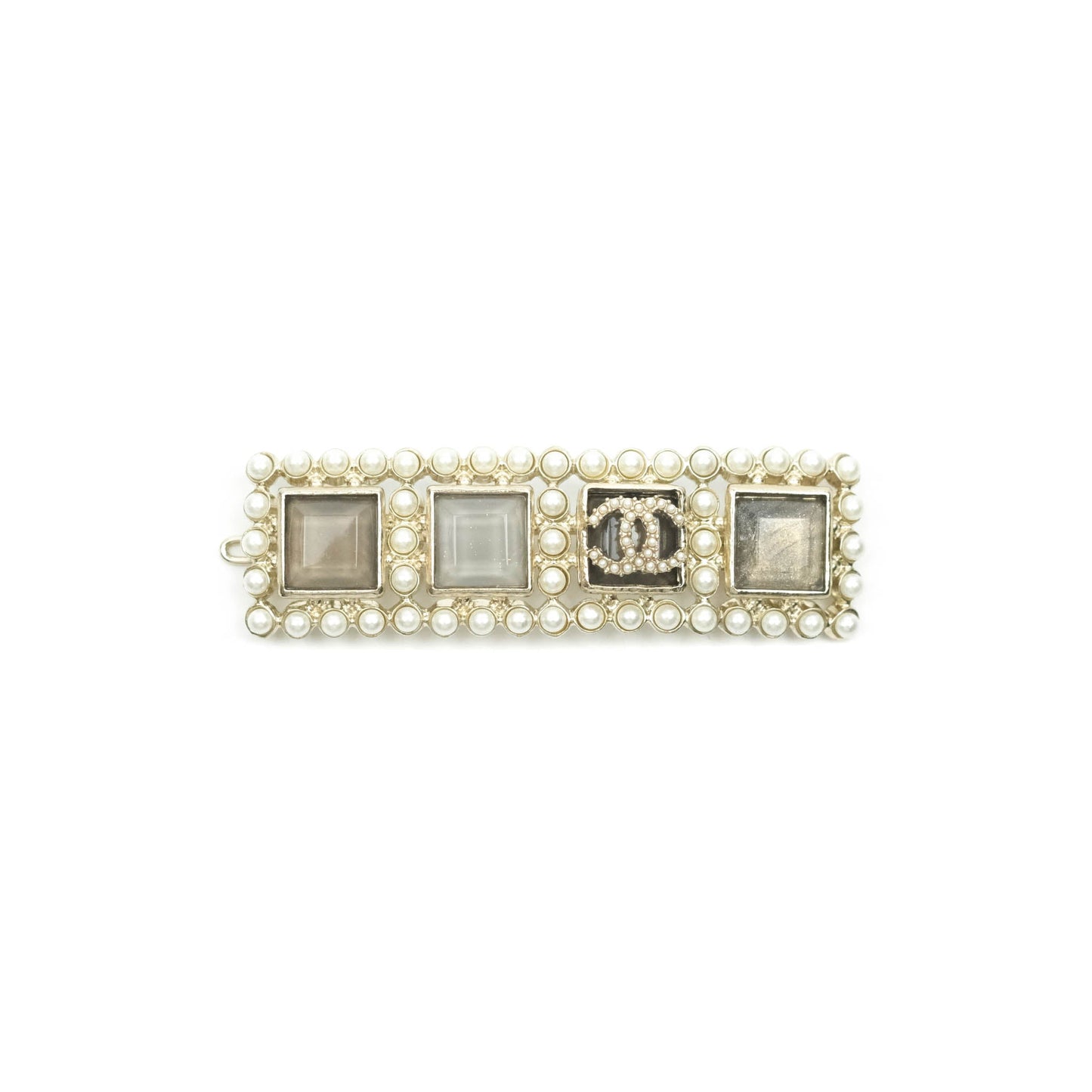 Chanel CC Pearl Grey Resin Hair Clip Gold Tone 21V