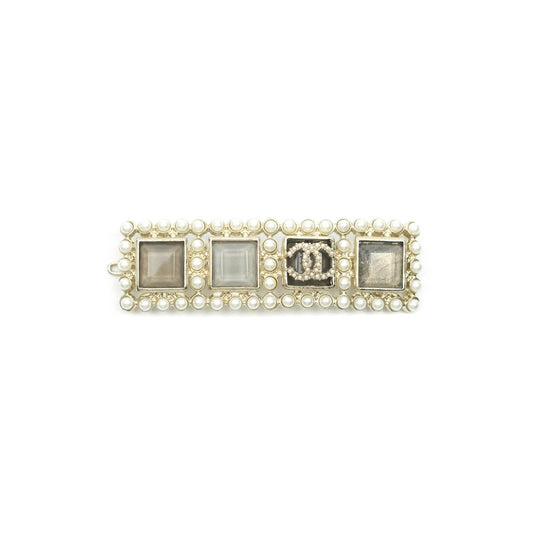 Chanel CC Pearl Grey Resin Hair Clip Gold Tone 21V