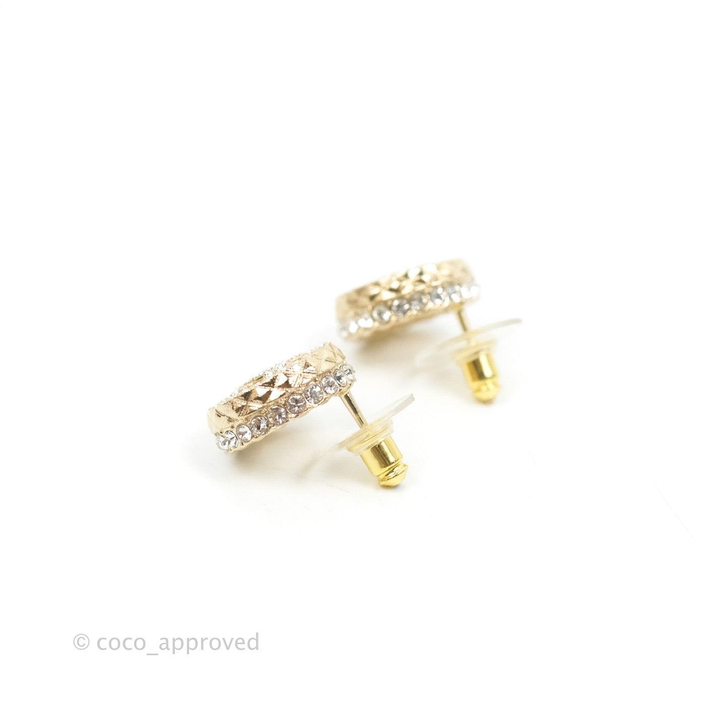 Chanel CC Crystal Round Earrings Gold Tone 22S