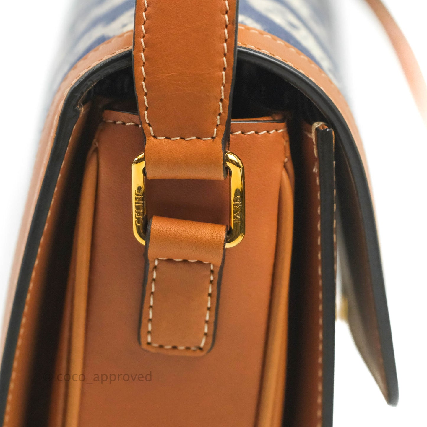 Celine Medium Triomphe Bag Chaine Triomphe Jacquard Canvas Tan Calfskin