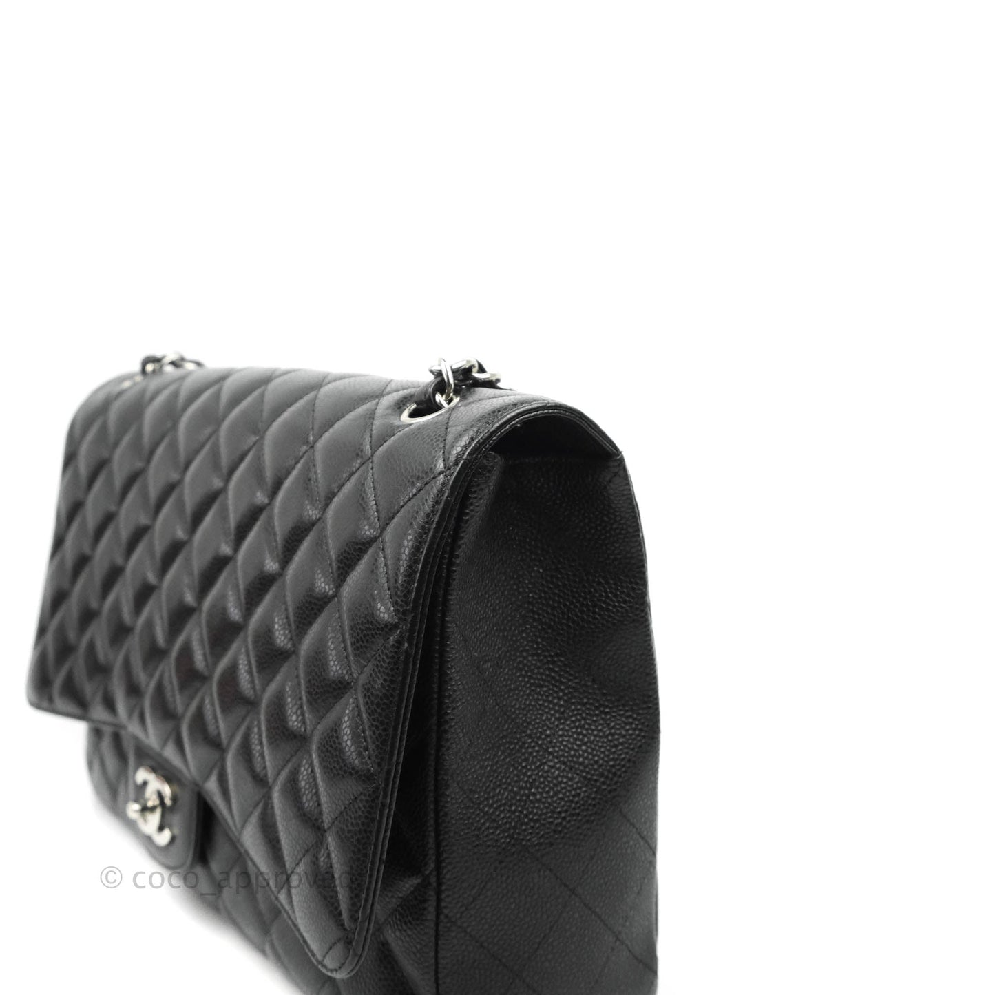Chanel Quilted Maxi Single Flap Black Caviar Silver Hardware