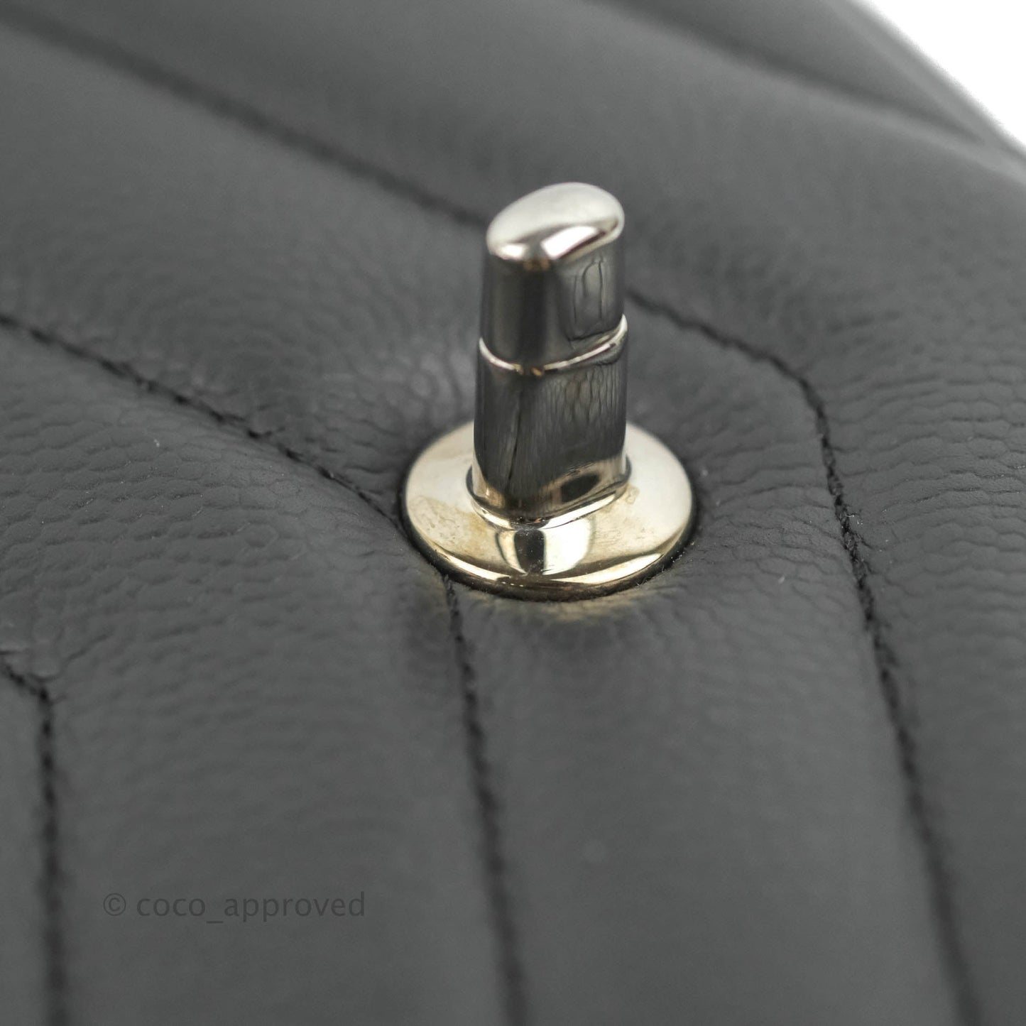 Chanel Medium Chevron Quilted Flap Black Grained Calfskin Silver Hardware