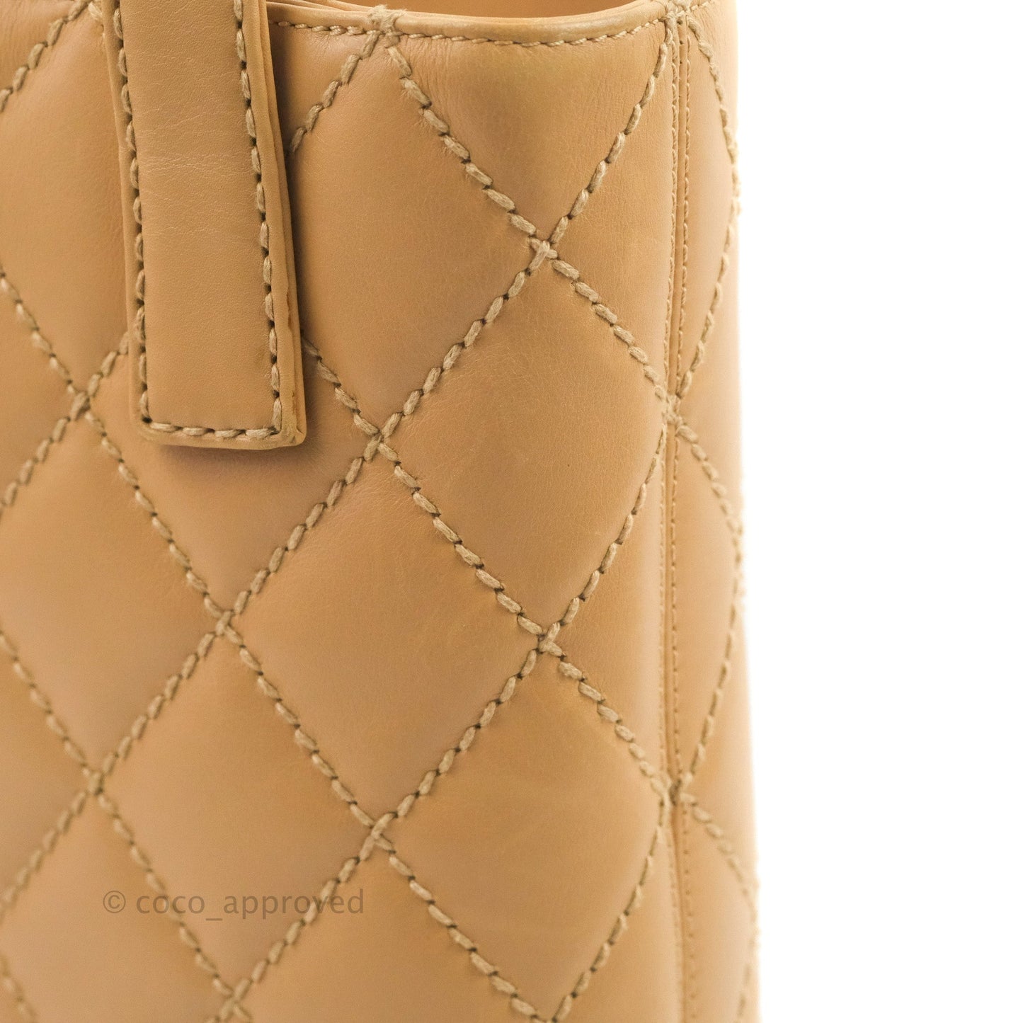 Chanel Vintage Quilted CC Tote Bag Beige Calfskin Gold Hardware