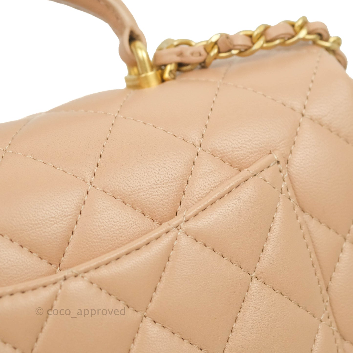Chanel Top Handle Mini Rectangular Flap Bag Beige Lambskin Aged Gold Hardware