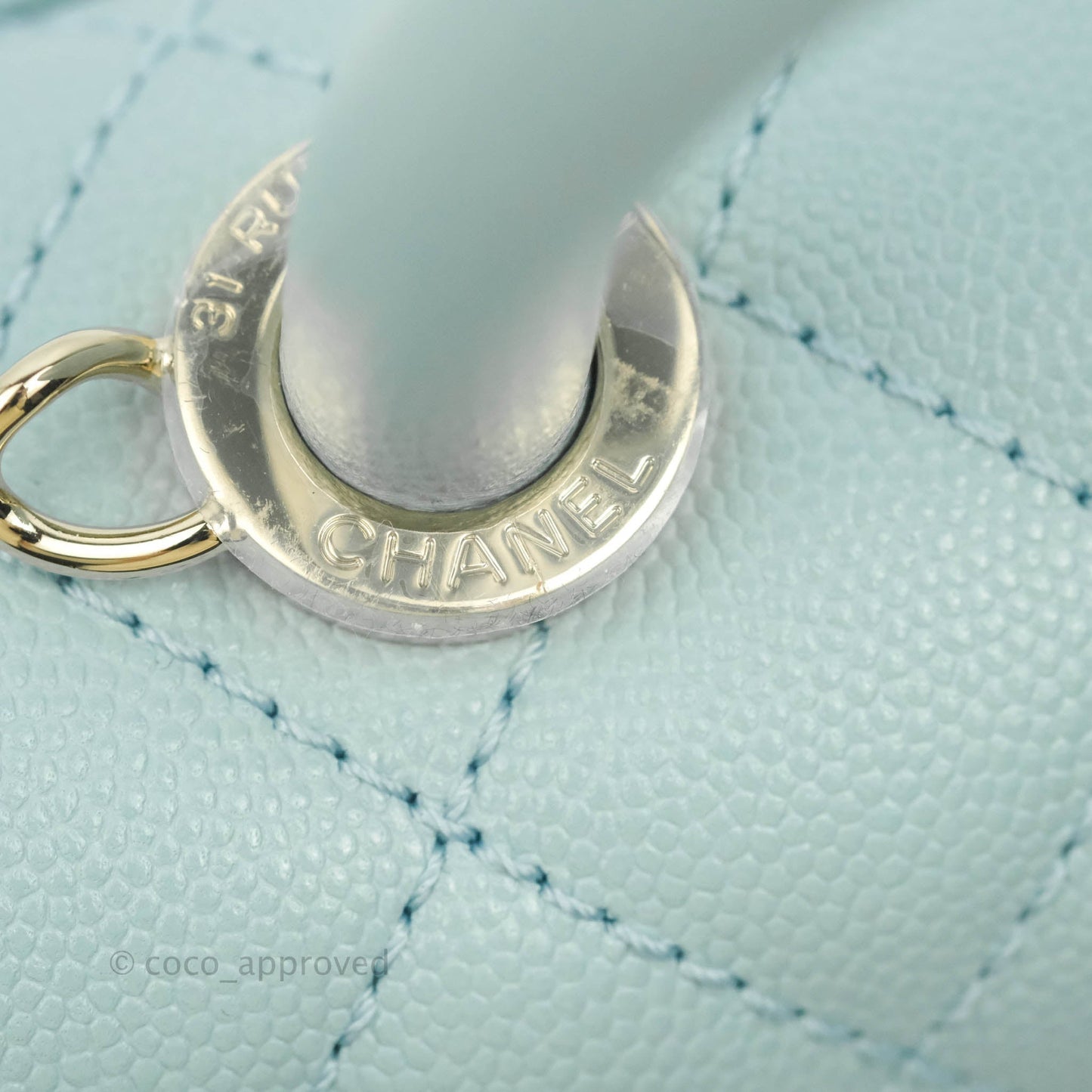 Chanel Mini Coco Handle Quilted Light Blue Caviar Gold Hardware