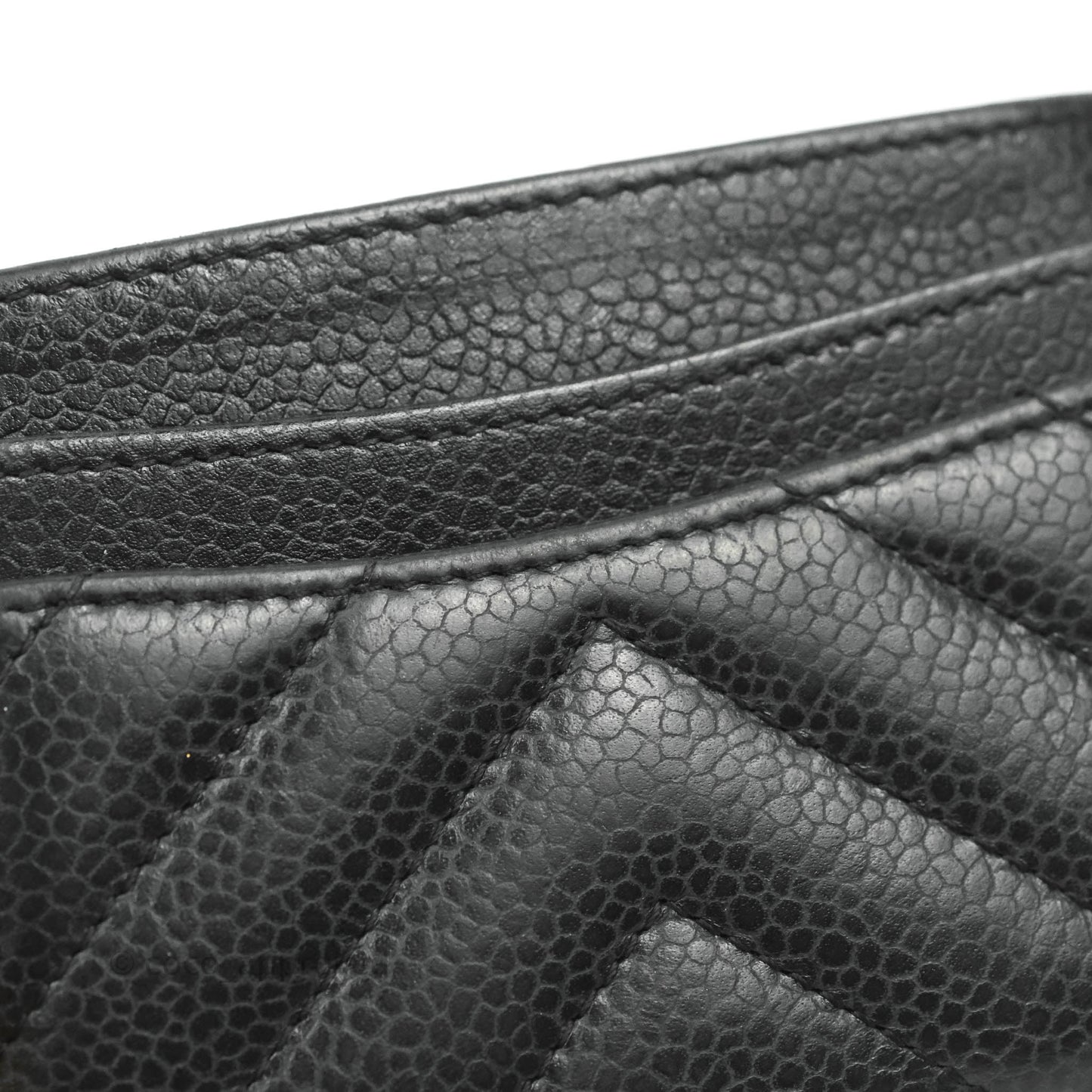 Chanel Classic Chevron Flat Card Holder Black Caviar Silver Hardware