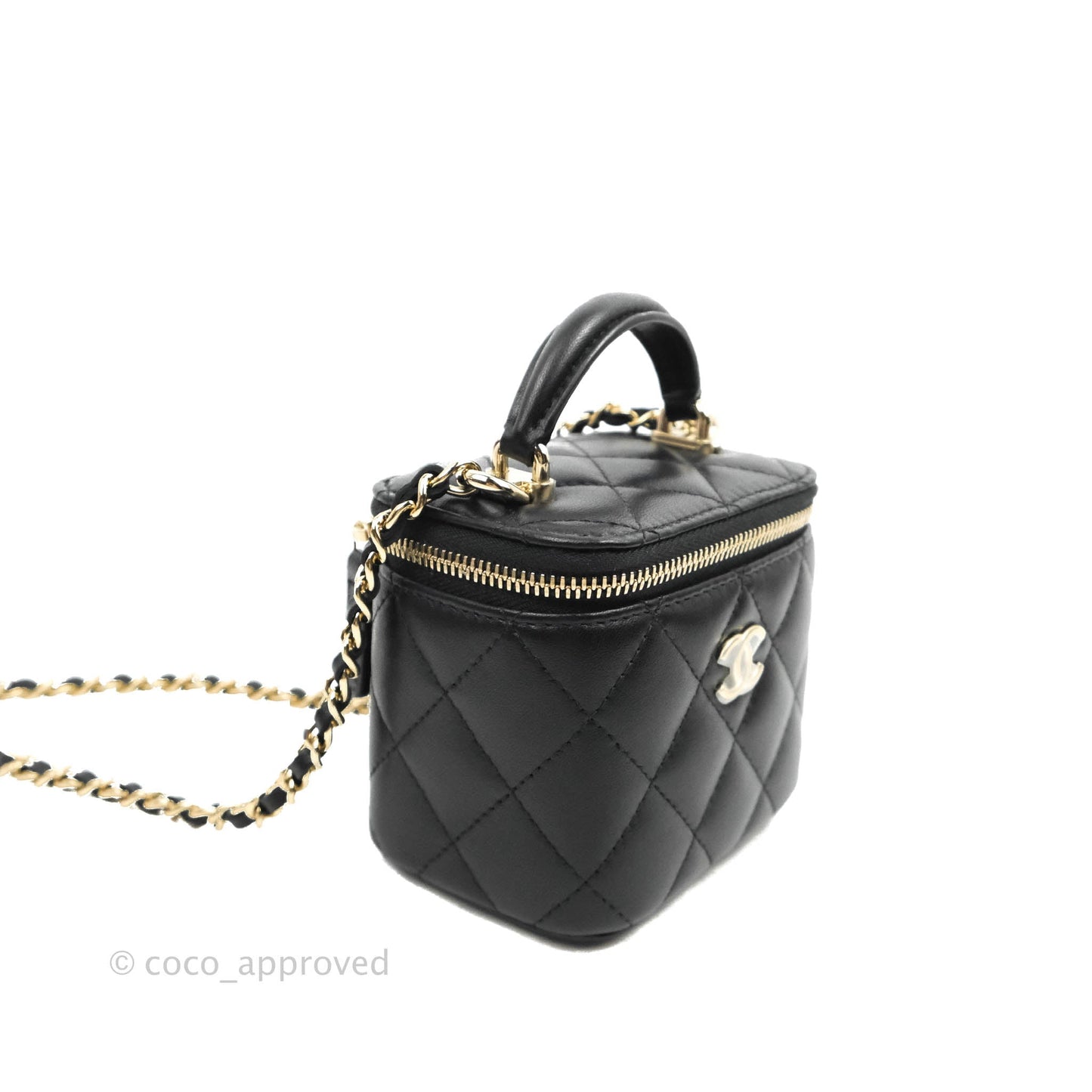 Chanel Mini Top Handle Vanity With Chain Black Lambskin Gold Hardware