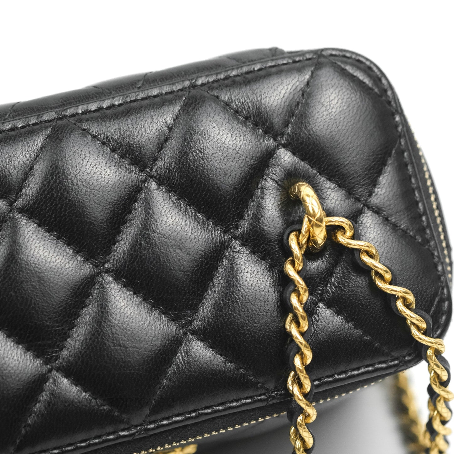 Chanel Vanity with Double Chain Black Shiny Lambskin 23C