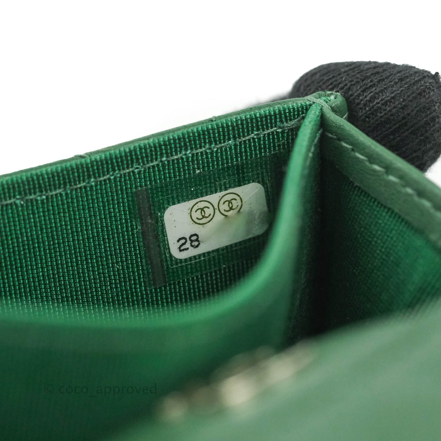 Chanel Classic Flap Coin Purse Dark Green Lambskin Silver Hardware