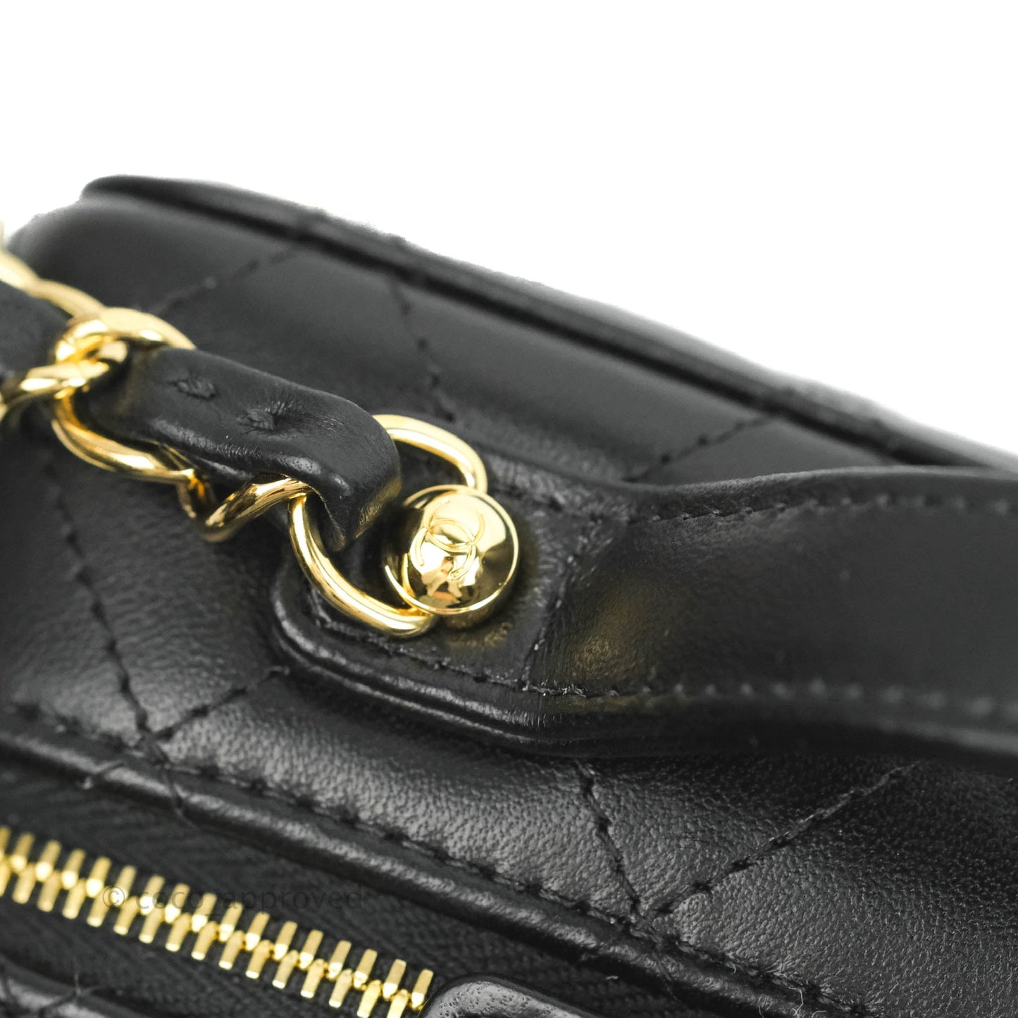 Chanel Quilted Golden Plate Vanity Case Black Lambskin Gold Hardware