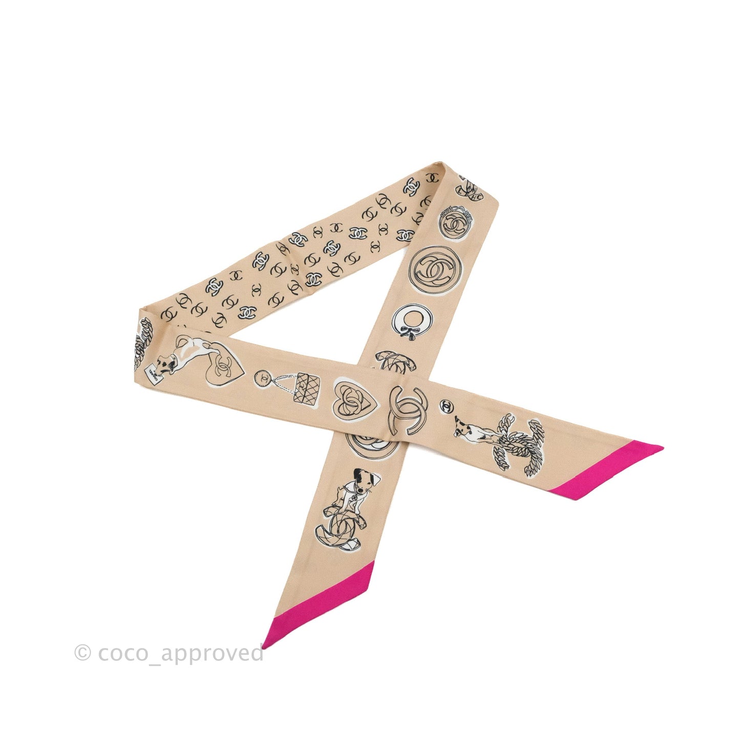 Chanel CC Silk Twilly In Beige & Pink