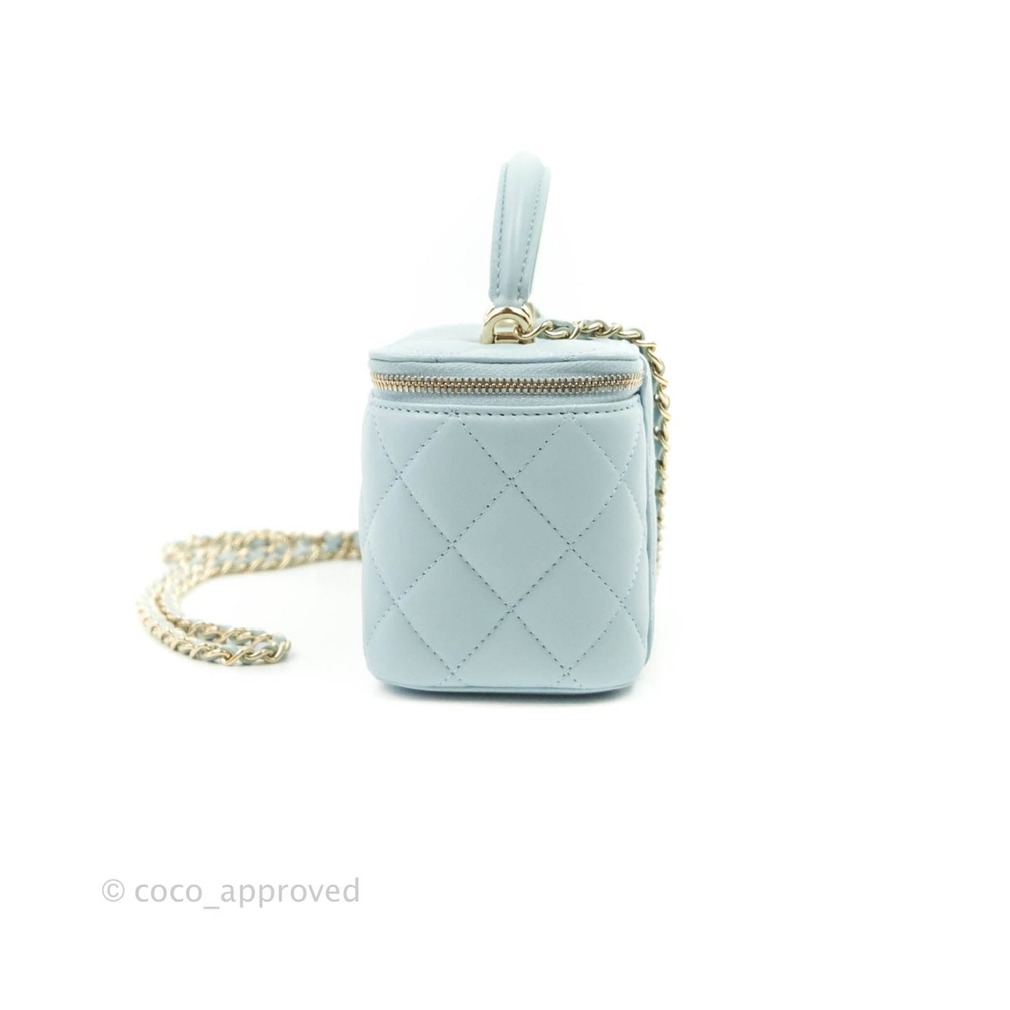 Chanel Vanity Rectangular Top Handle Light Blue Lambskin Gold Hardware