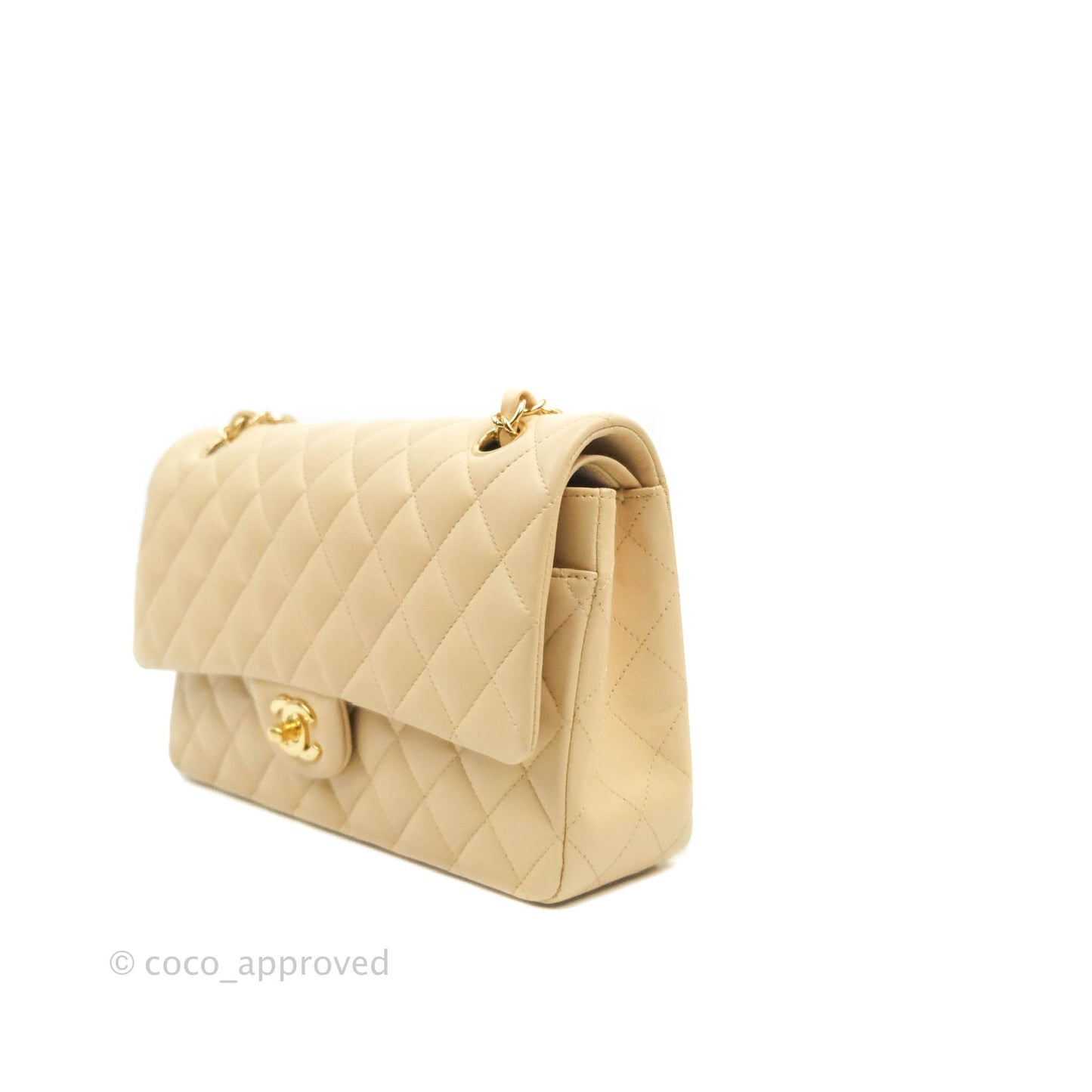 Chanel Classic M/L Medium Flap Quilted Beige Lambskin Gold Hardware