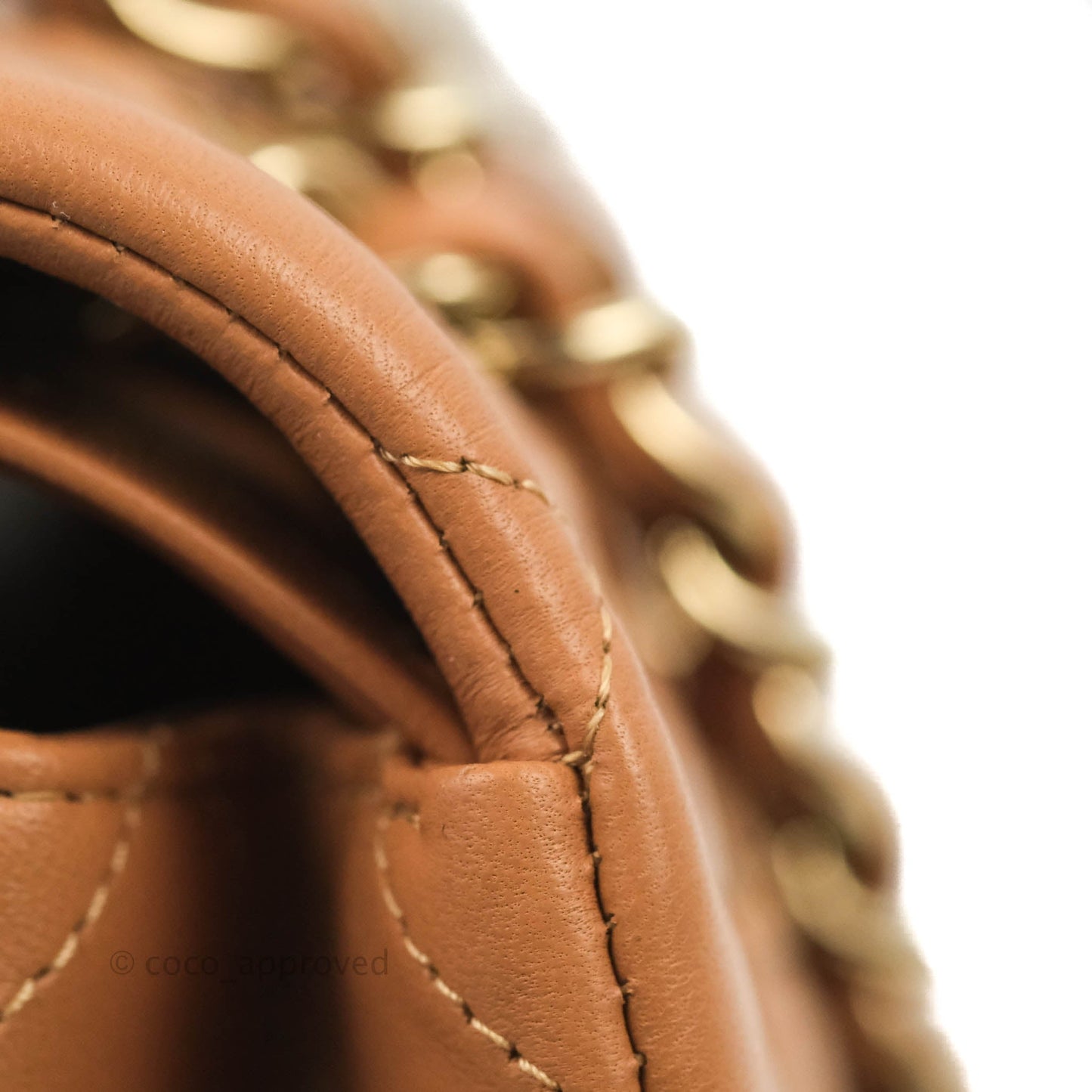 Chanel Small Classic Quilted Flap Dark Beige Caramel Lambskin Gold Hardware