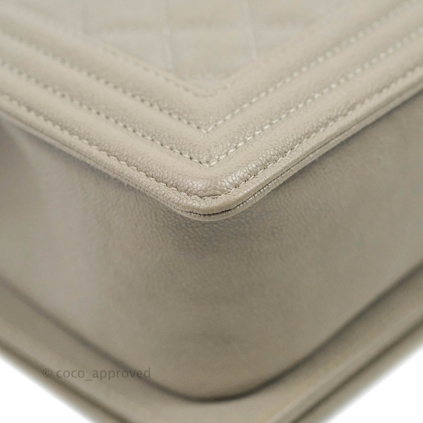 Chanel Quilted Medium Boy Etoupe Grey Caviar Silver Hardware