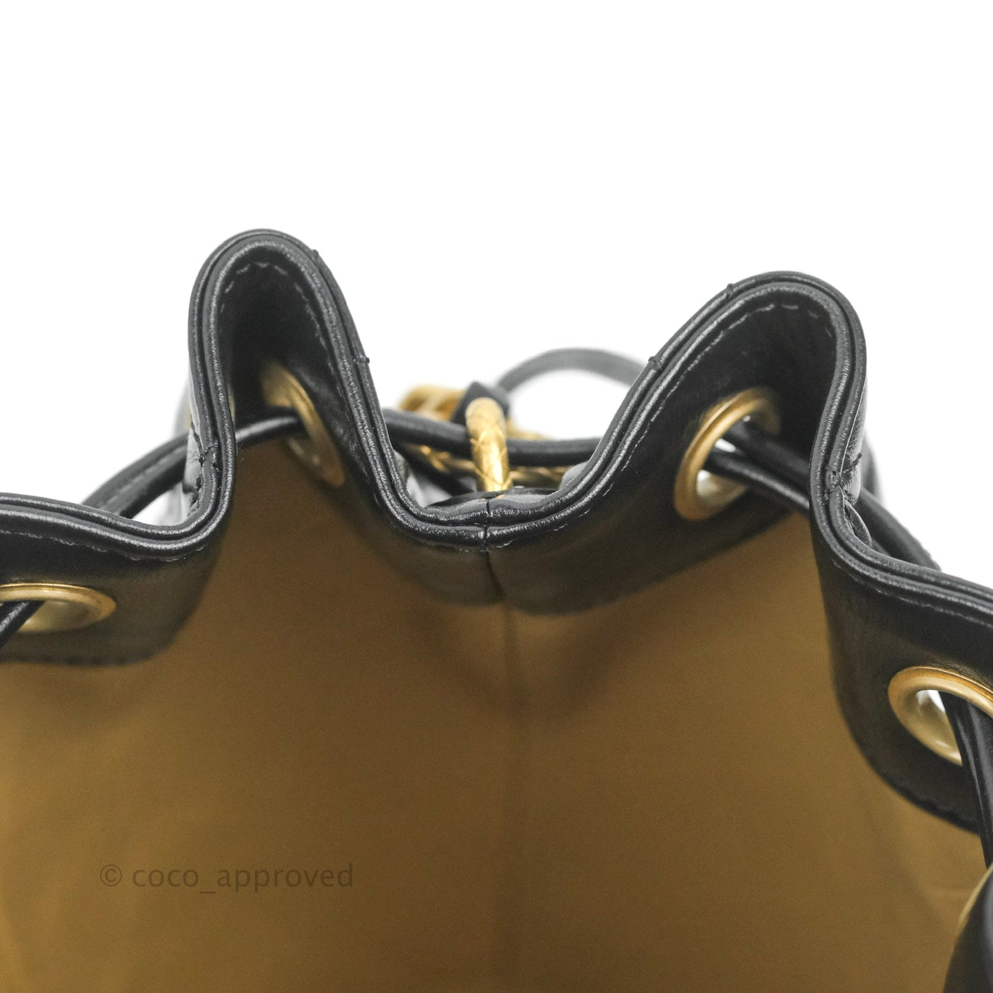 Chanel Quilted Drawstring Bucket Bag Black Calfskin Aged Gold Hardware