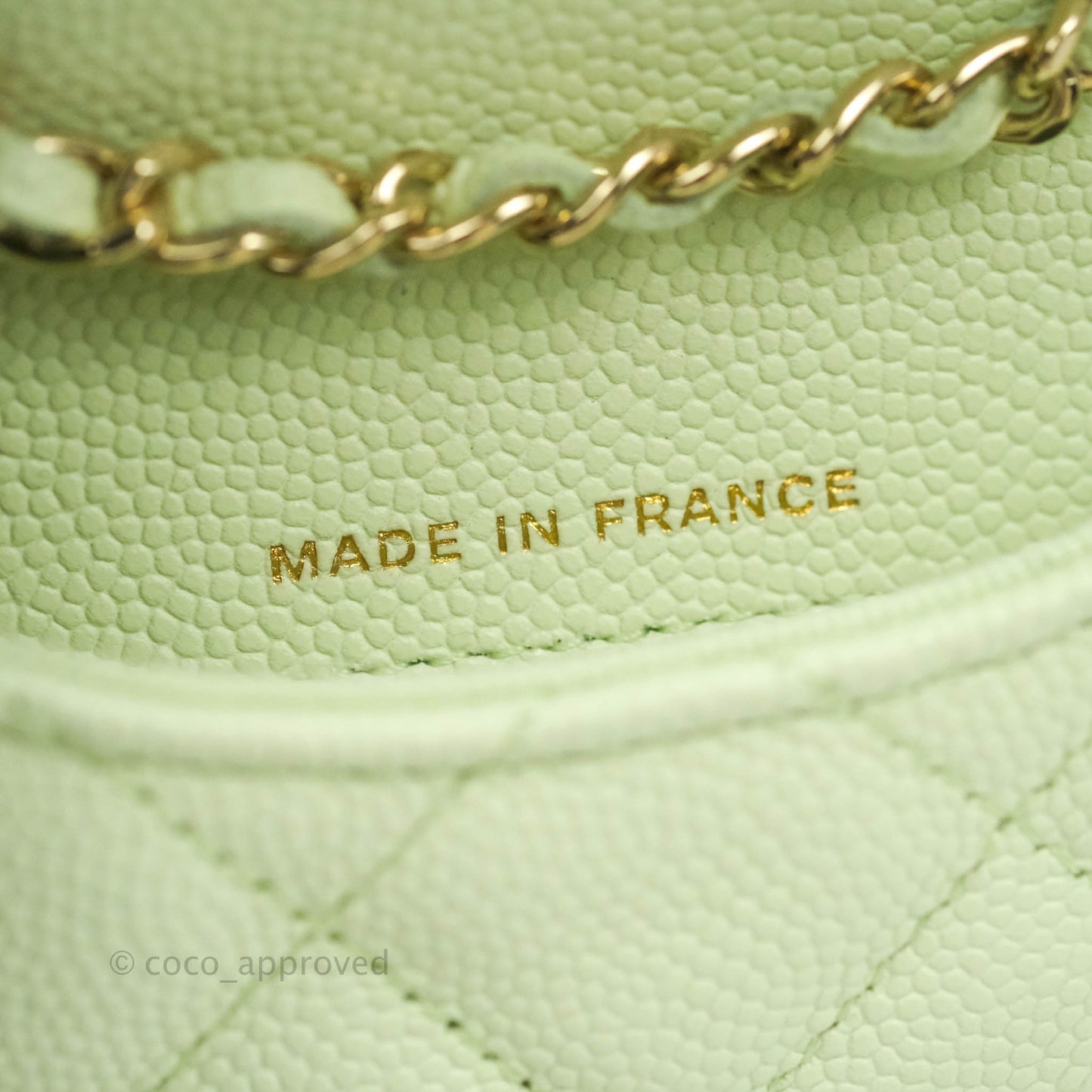 Chanel Mini Card Holder Chain Belt Bag Light Green Caviar Gold Hardware 21B