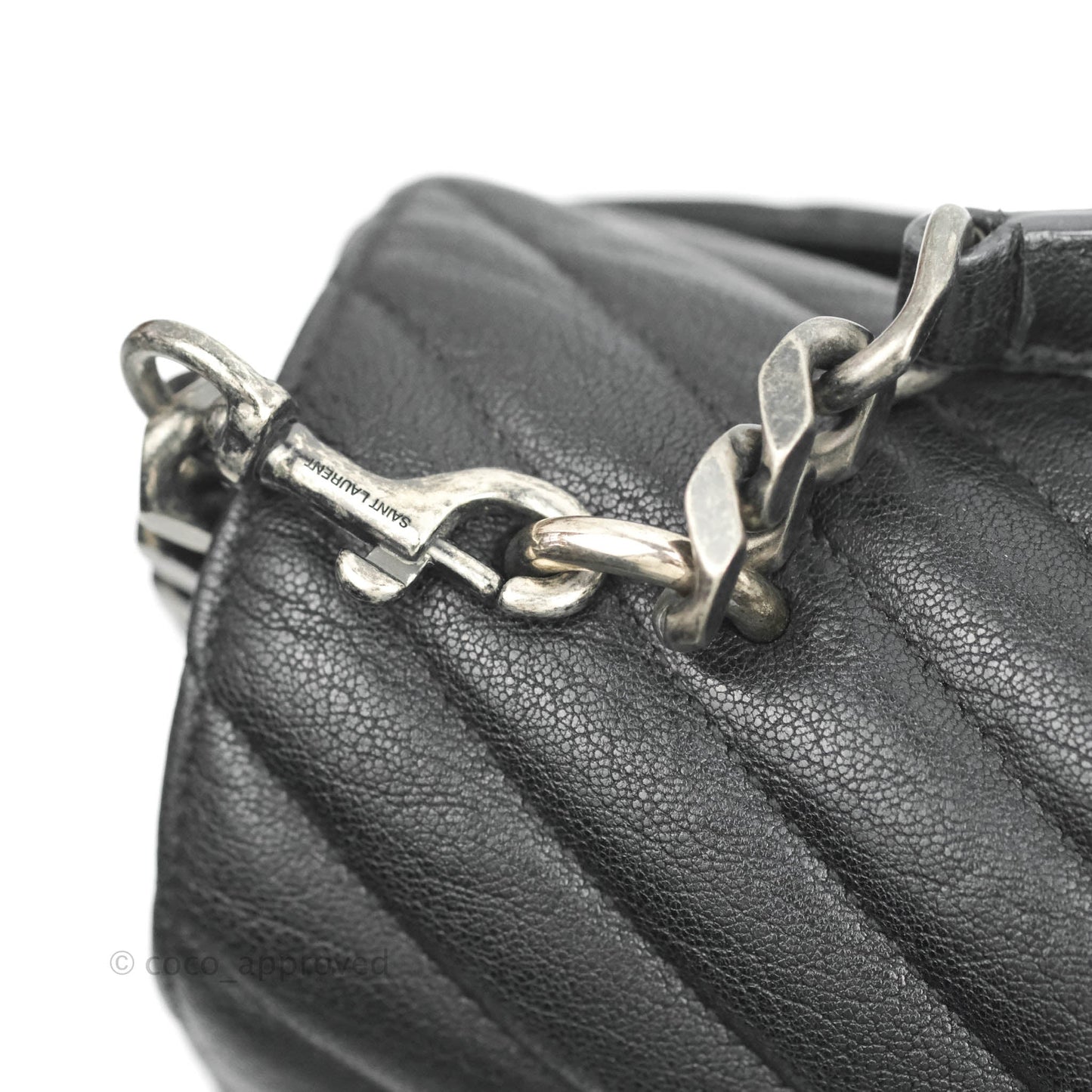 Saint Laurent Chevron Large College Black Chain Bag Ruthenium Hardware